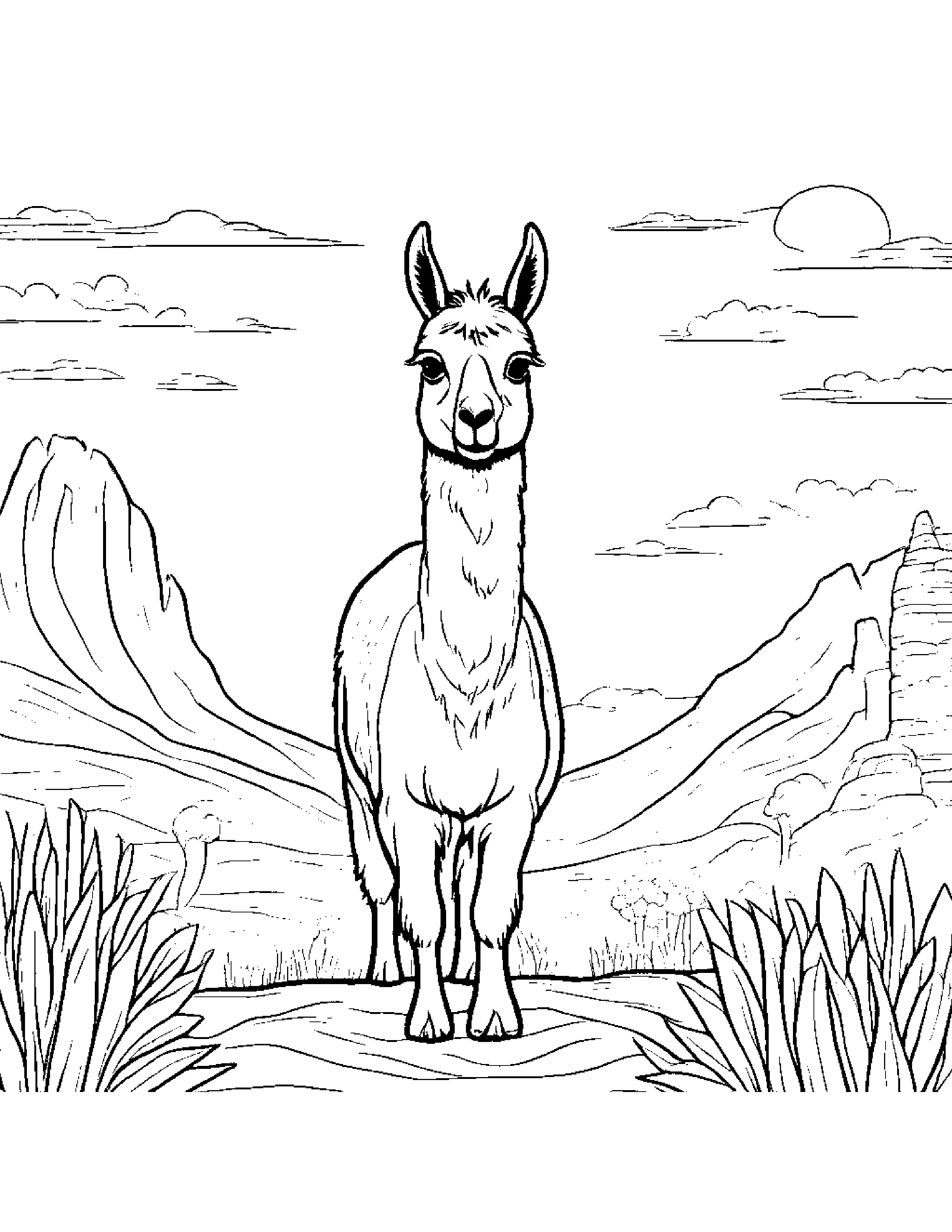Llama Counting #2 Coloring Page (Free Printable PDF)