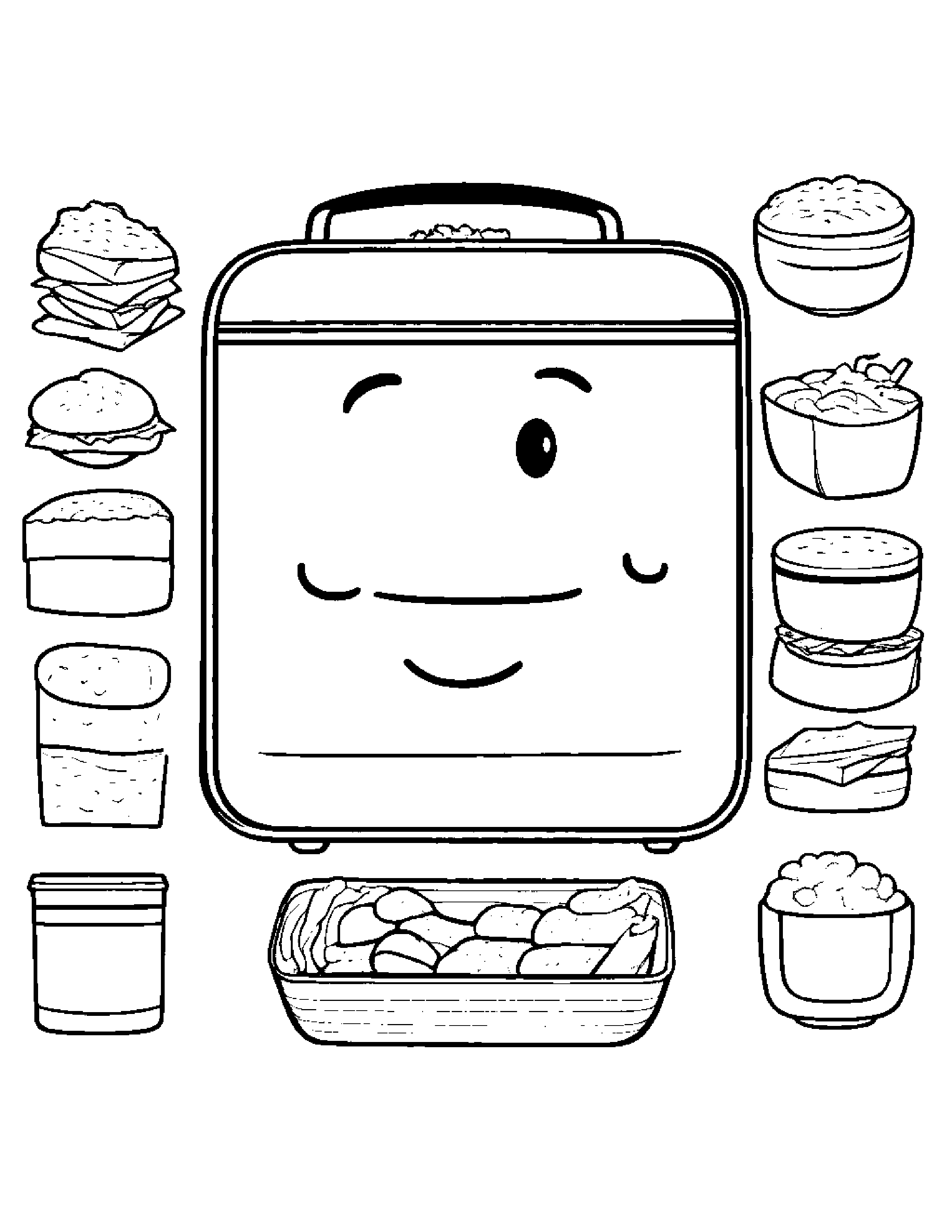 Lunchbox Making Silly Faces Coloring Page (Free Printable PDF)