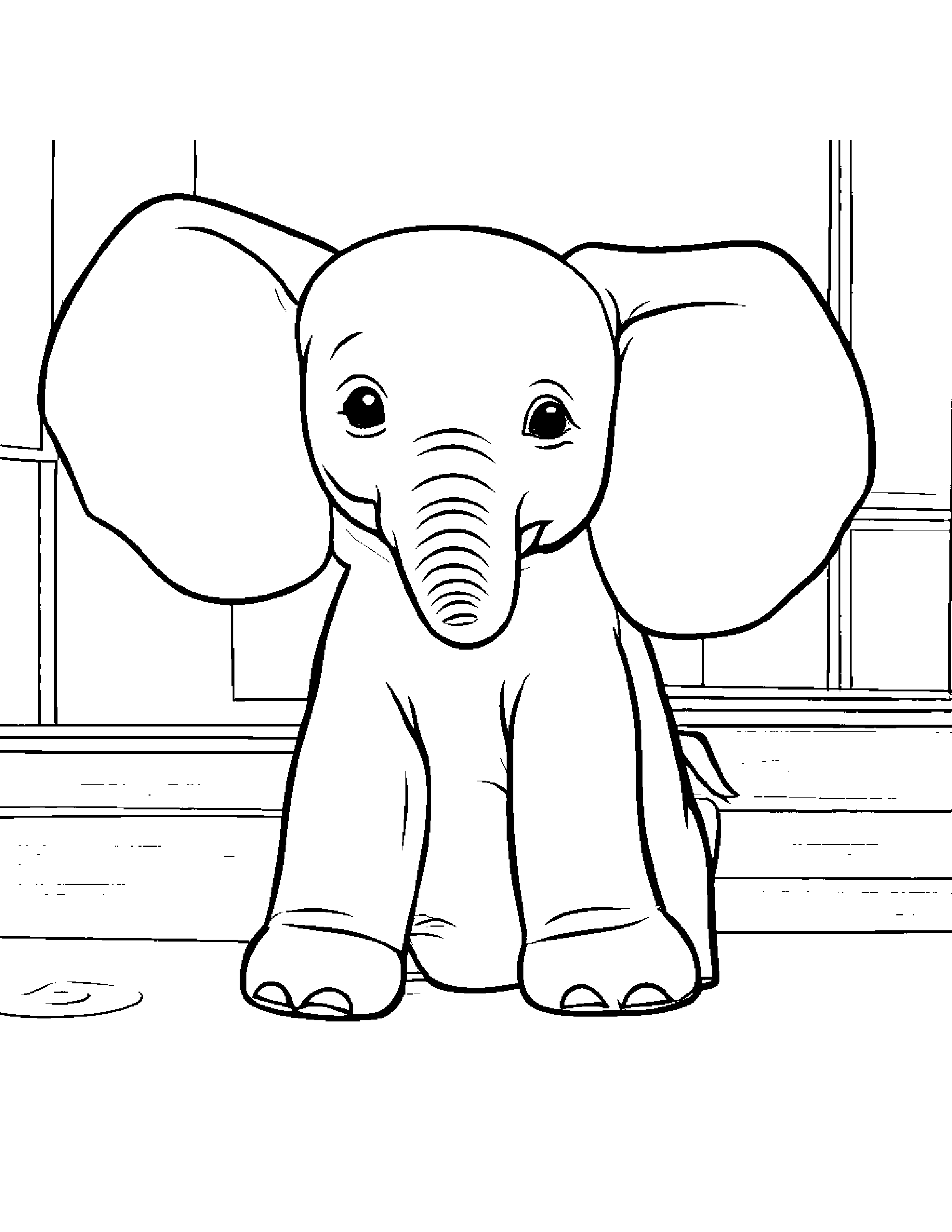 Merry Elephant Calf Practicing Shapes In A Classroom Corner #4 Coloring Page (Free Printable PDF)