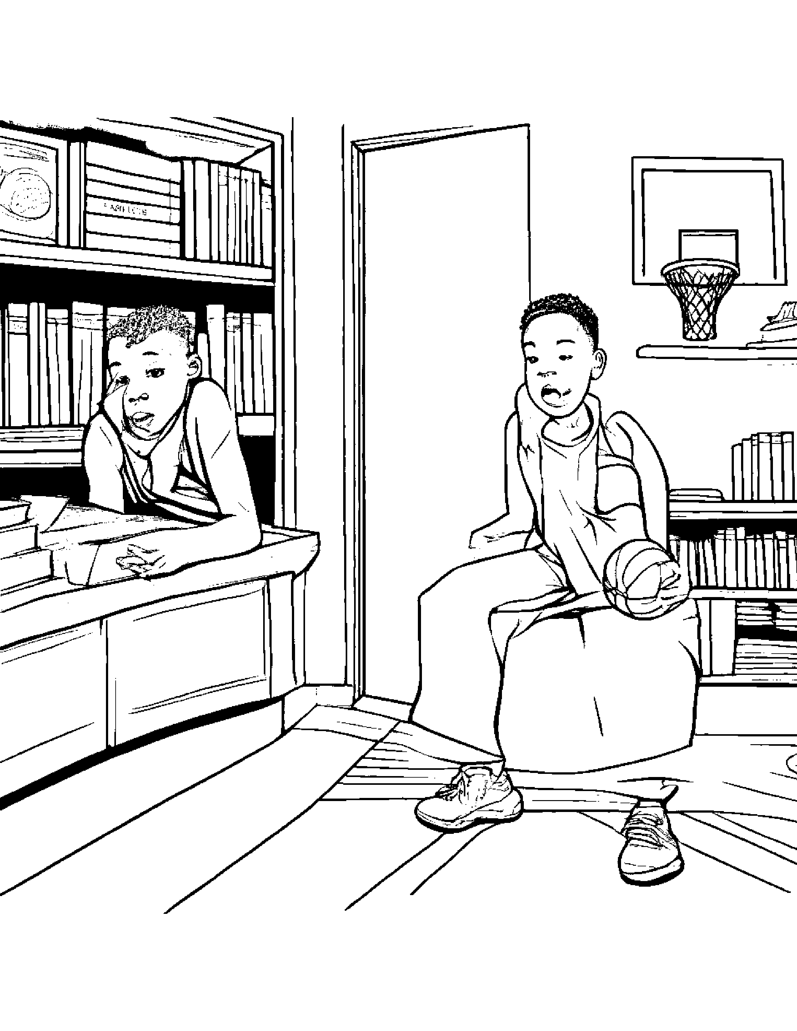 Polite Basketball By A Reading Nook #5 Coloring Page (Free Printable PDF)