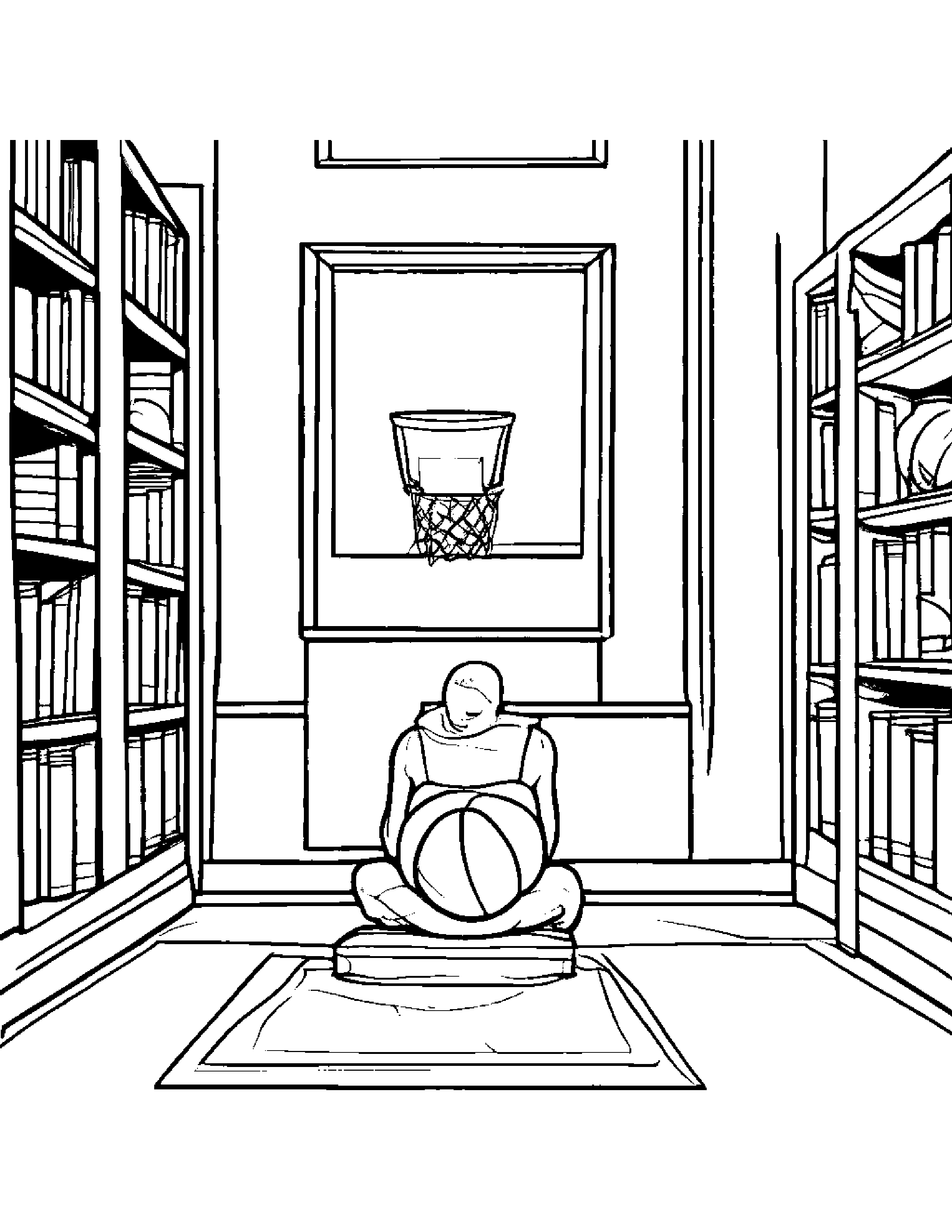 Polite Basketball By A Reading Nook Coloring Page (Free Printable PDF)
