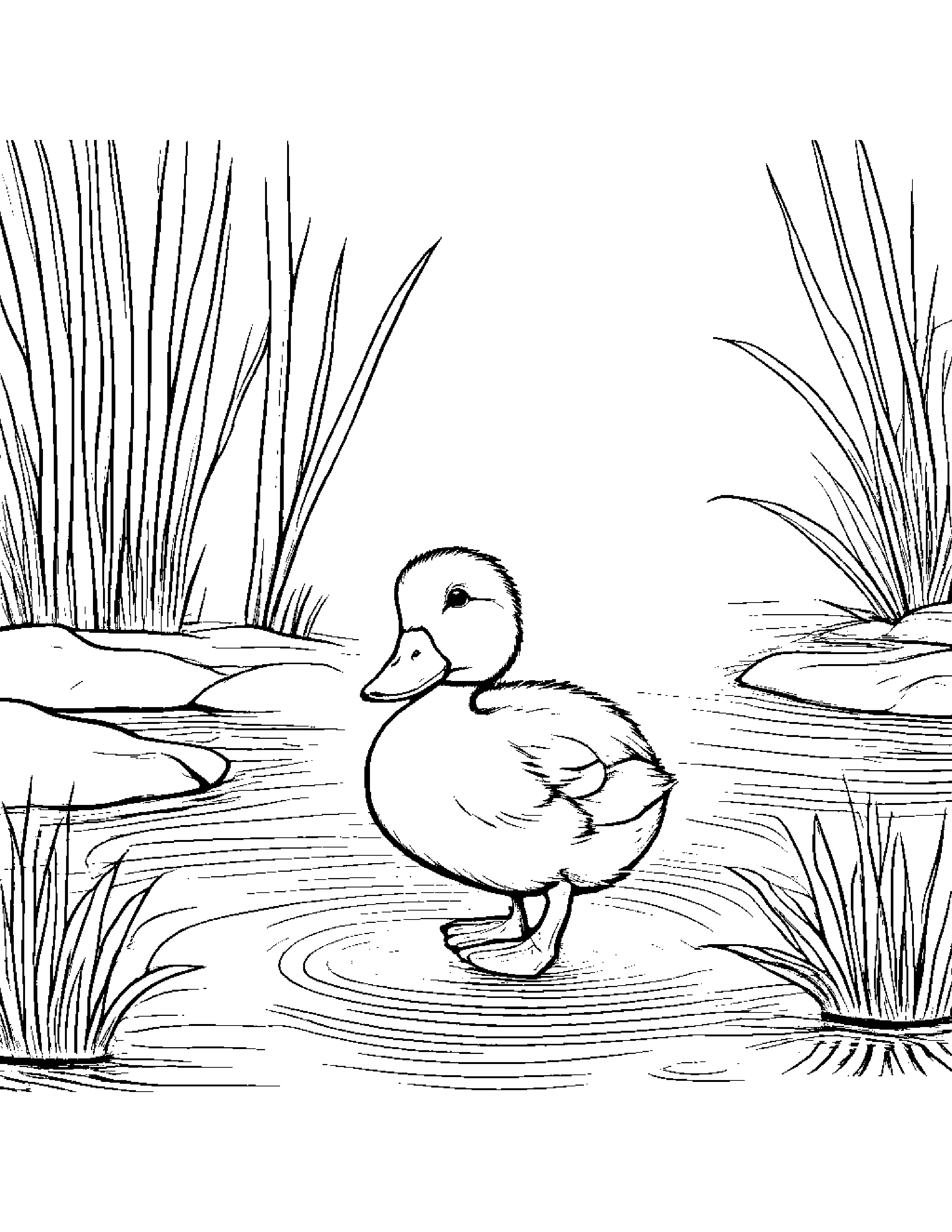 Shy Duckling Counting Near A Gentle Stream #3 Coloring Page (Free Printable PDF)