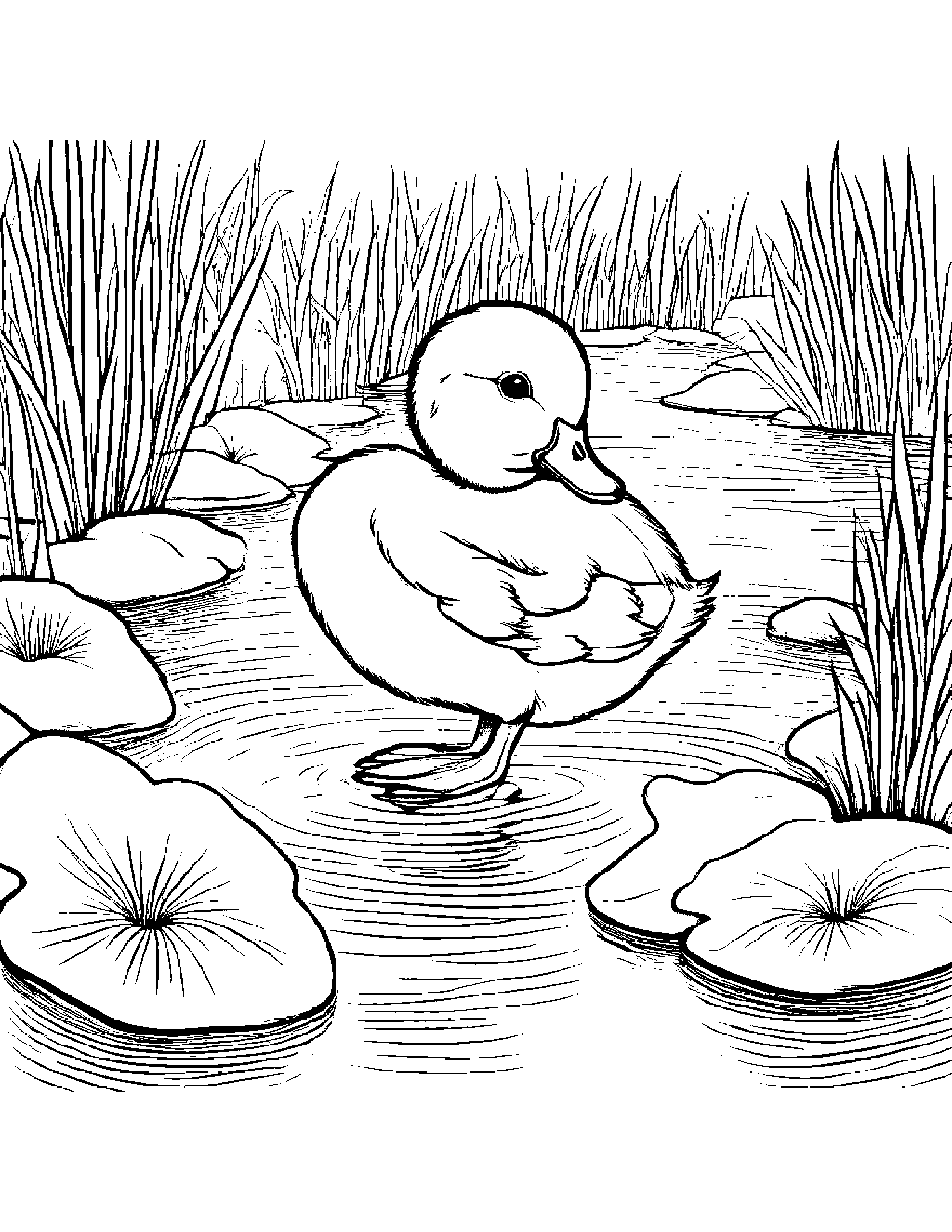 Shy Duckling Counting Near A Gentle Stream #5 Coloring Page (Free Printable PDF)
