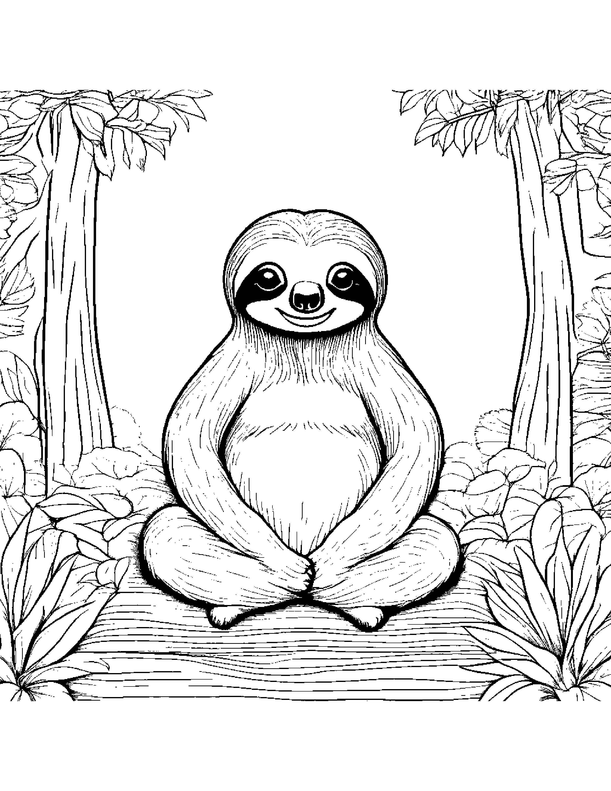 Shy Sloth On A Picnic Blanket #2 Coloring Page (Free Printable PDF)