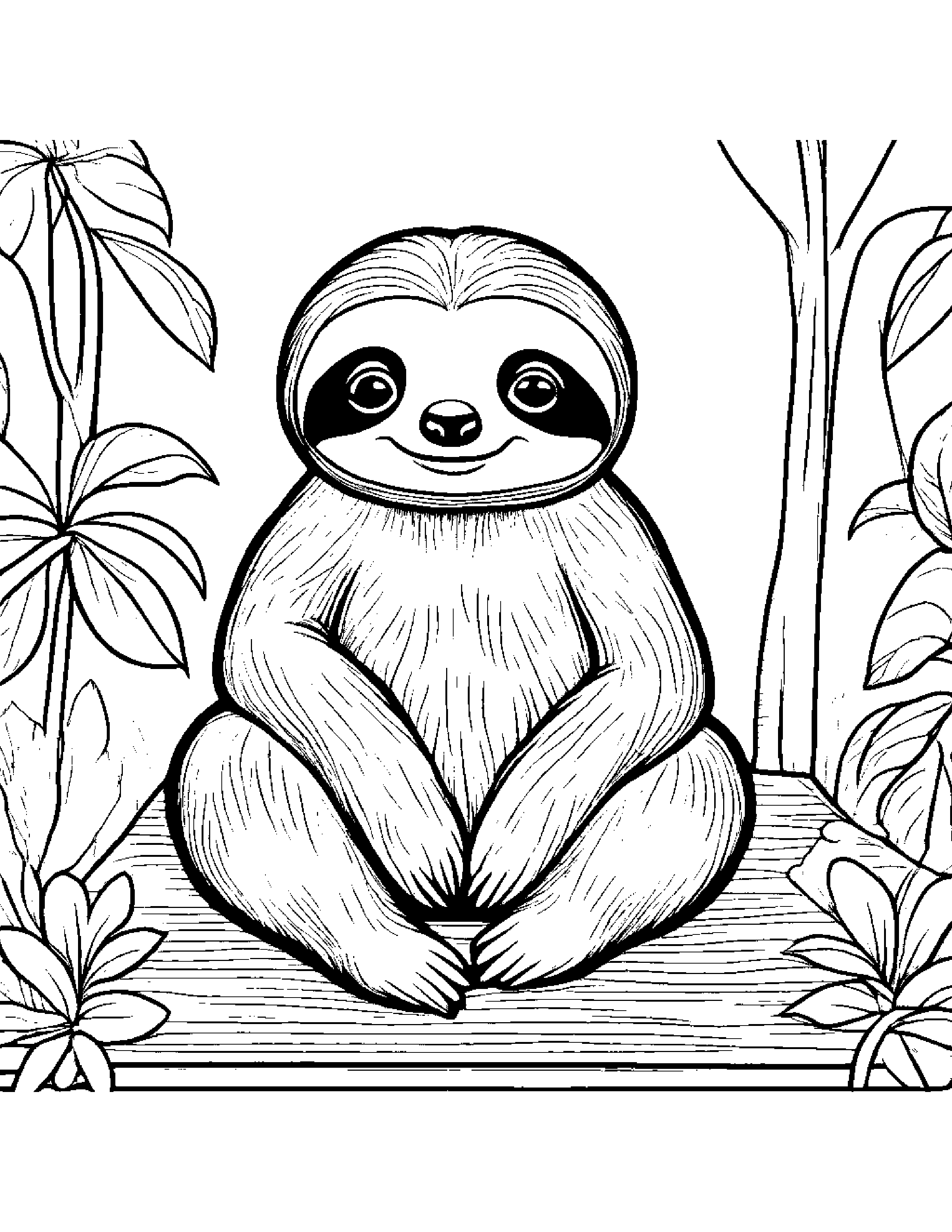 Shy Sloth On A Picnic Blanket Coloring Page (Free Printable PDF)