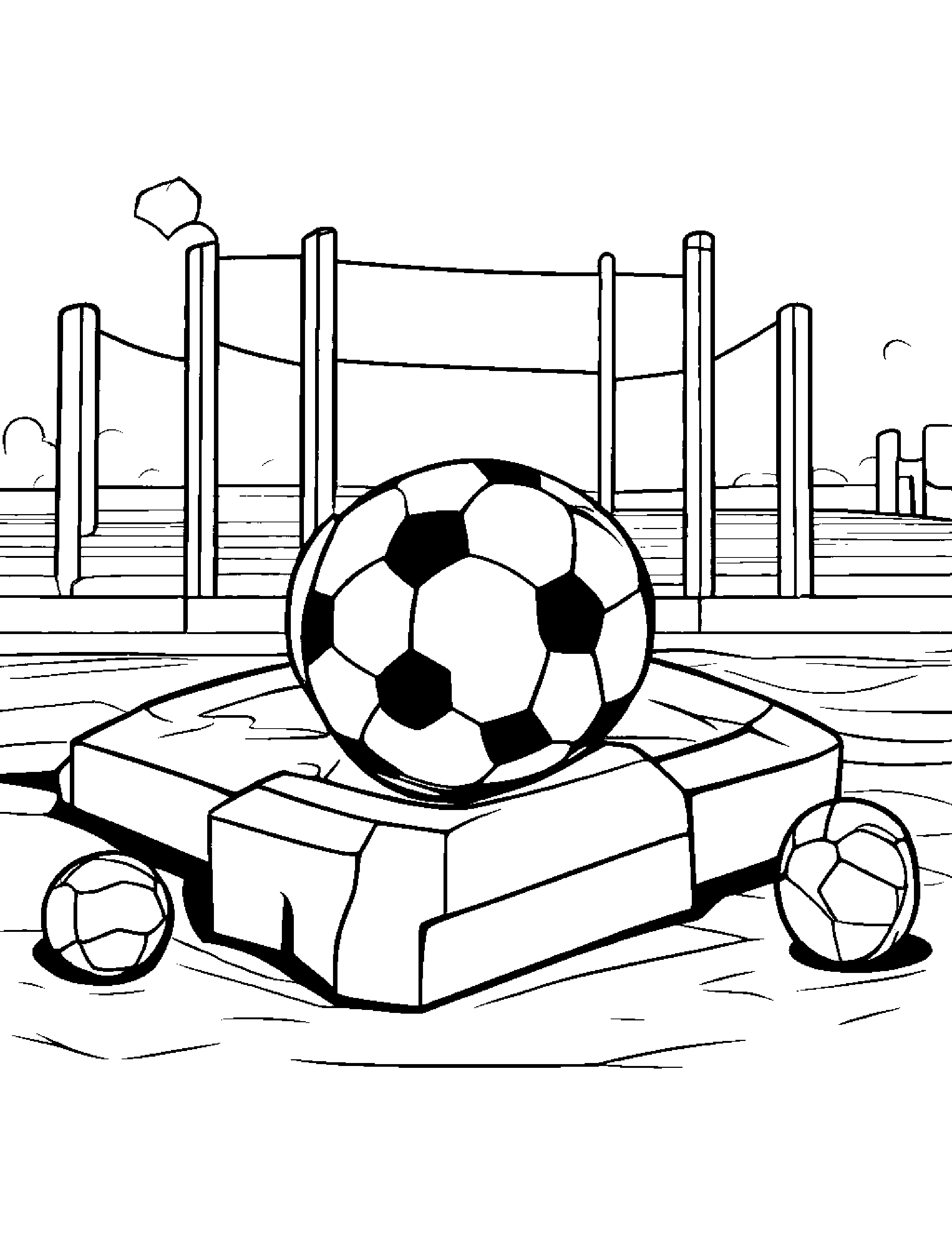 Soccer Ball Stacking Blocks Beside A Sandbox #2 Coloring Page (Free Printable PDF)