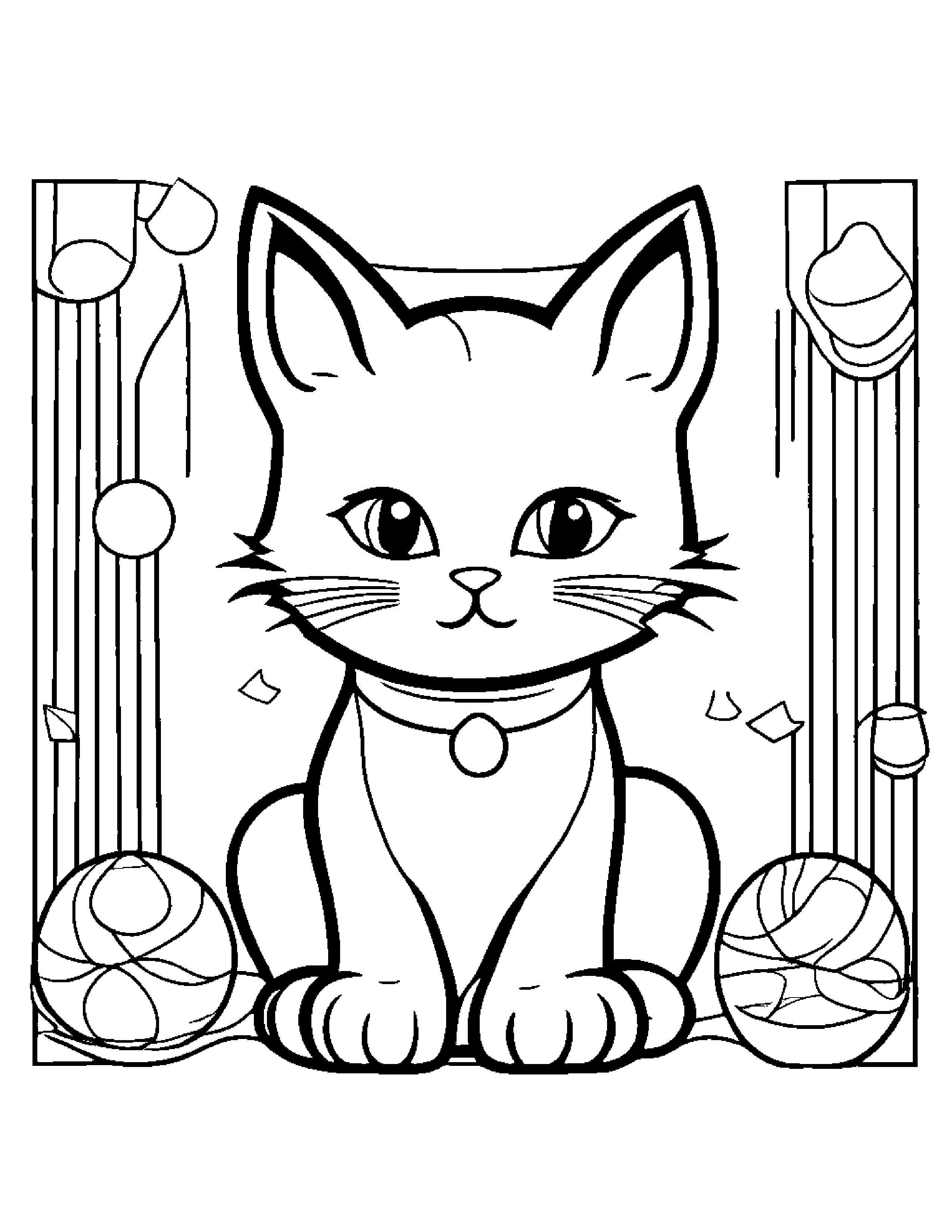 Sprightly Kitty Practicing Shapes #2 Coloring Page (Free Printable PDF)