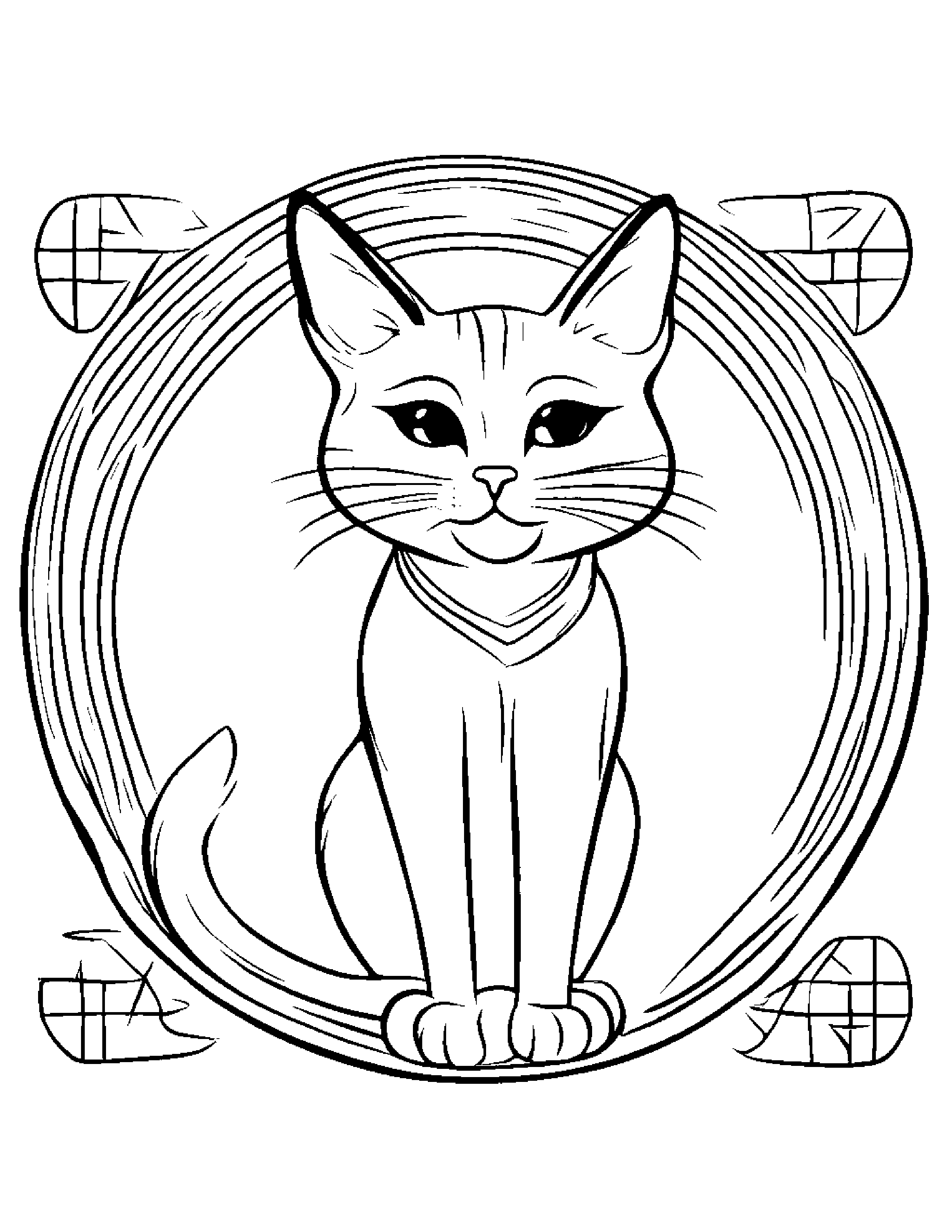 Sprightly Kitty Practicing Shapes #3 Coloring Page (Free Printable PDF)