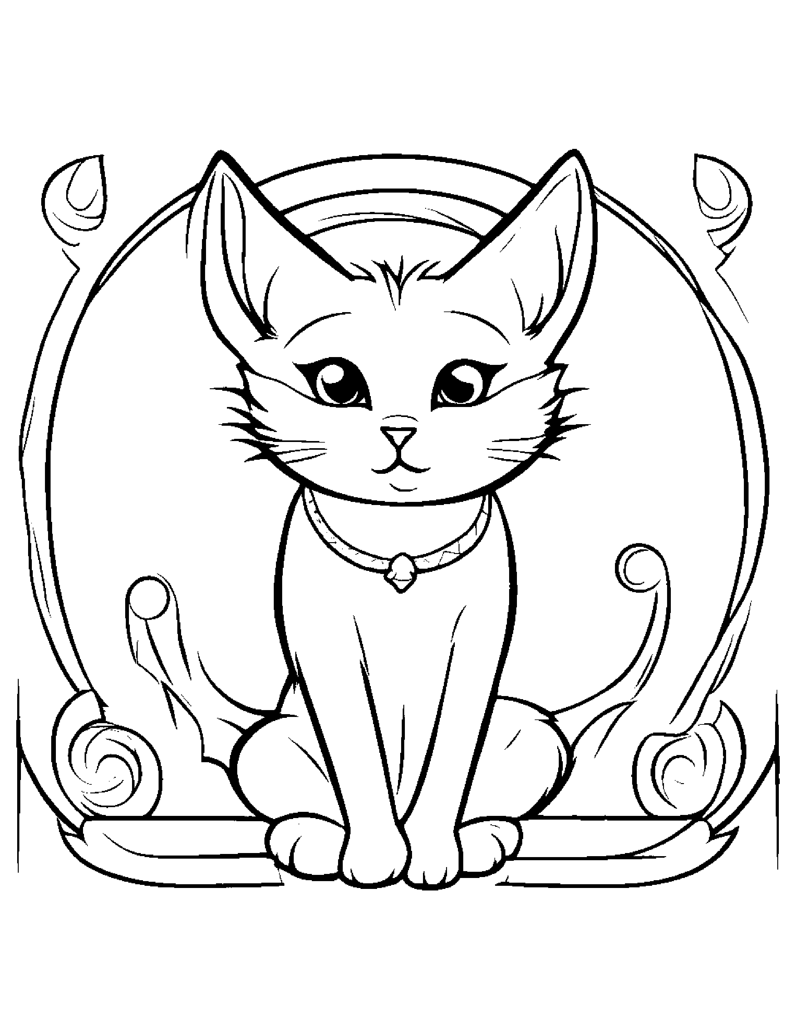 Sprightly Kitty Practicing Shapes Coloring Page (Free Printable PDF)