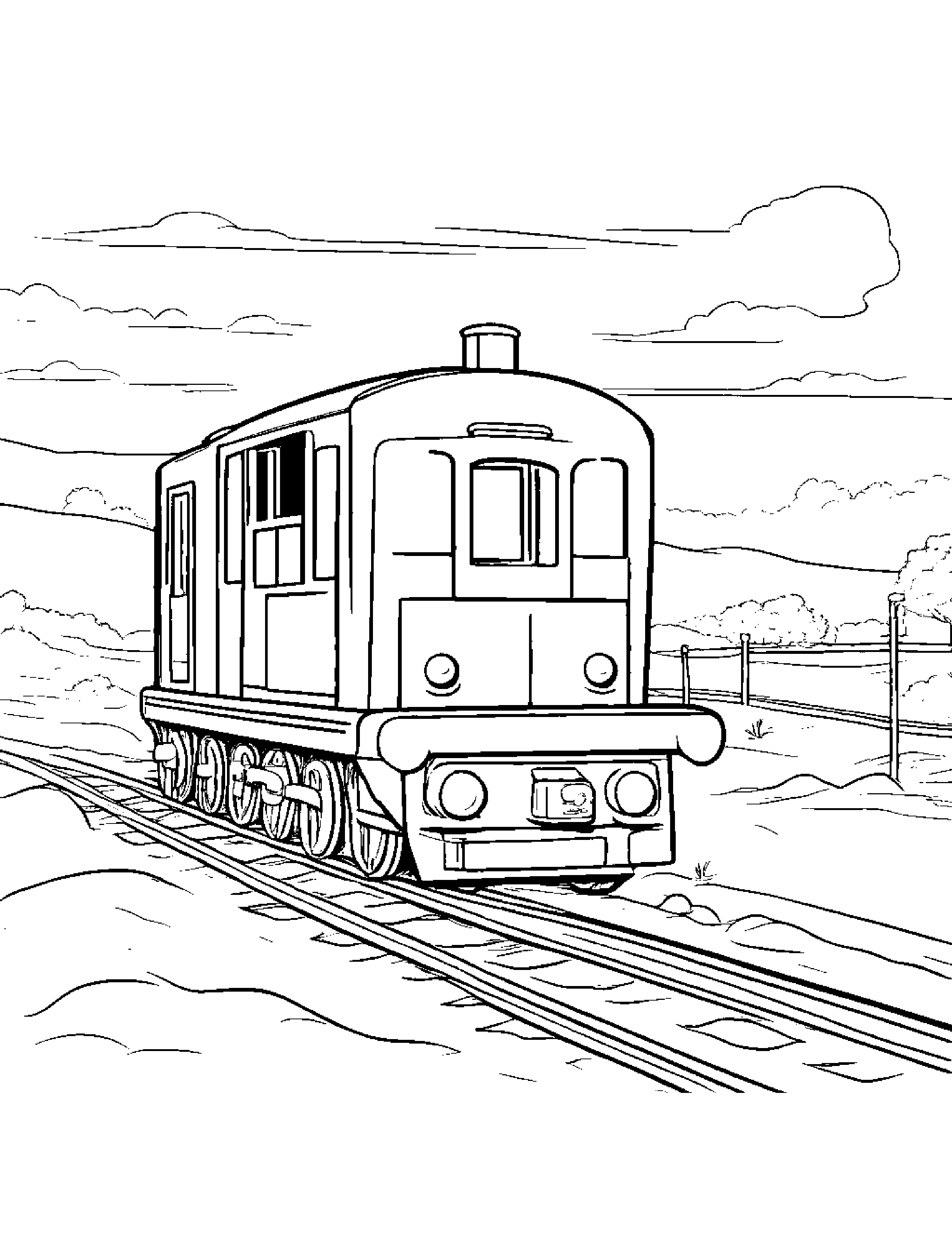 Train Toy Practicing Shapes Beside A Sandbox #3 Coloring Page (Free Printable PDF)