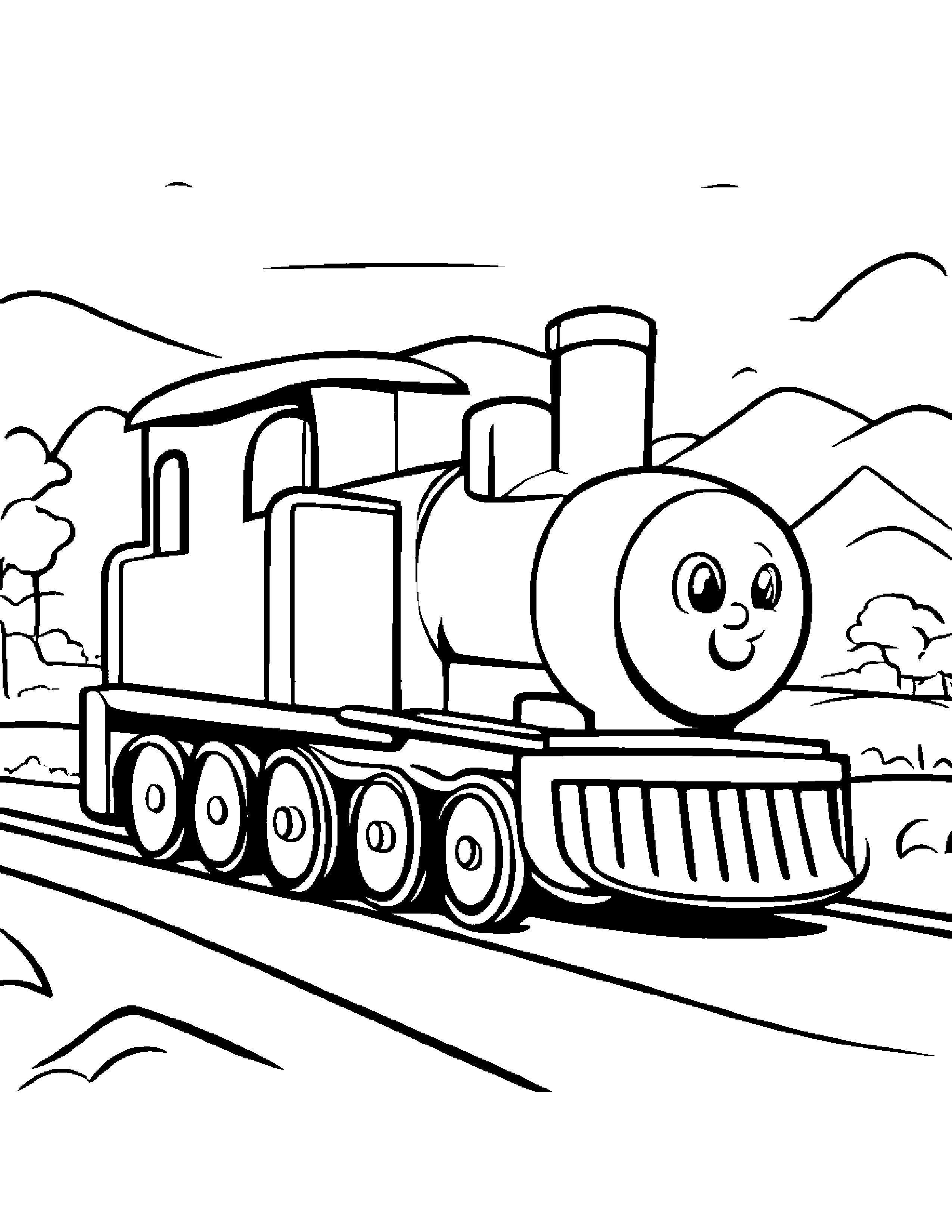 Train Toy Practicing Shapes Beside A Sandbox Coloring Page (Free Printable PDF)