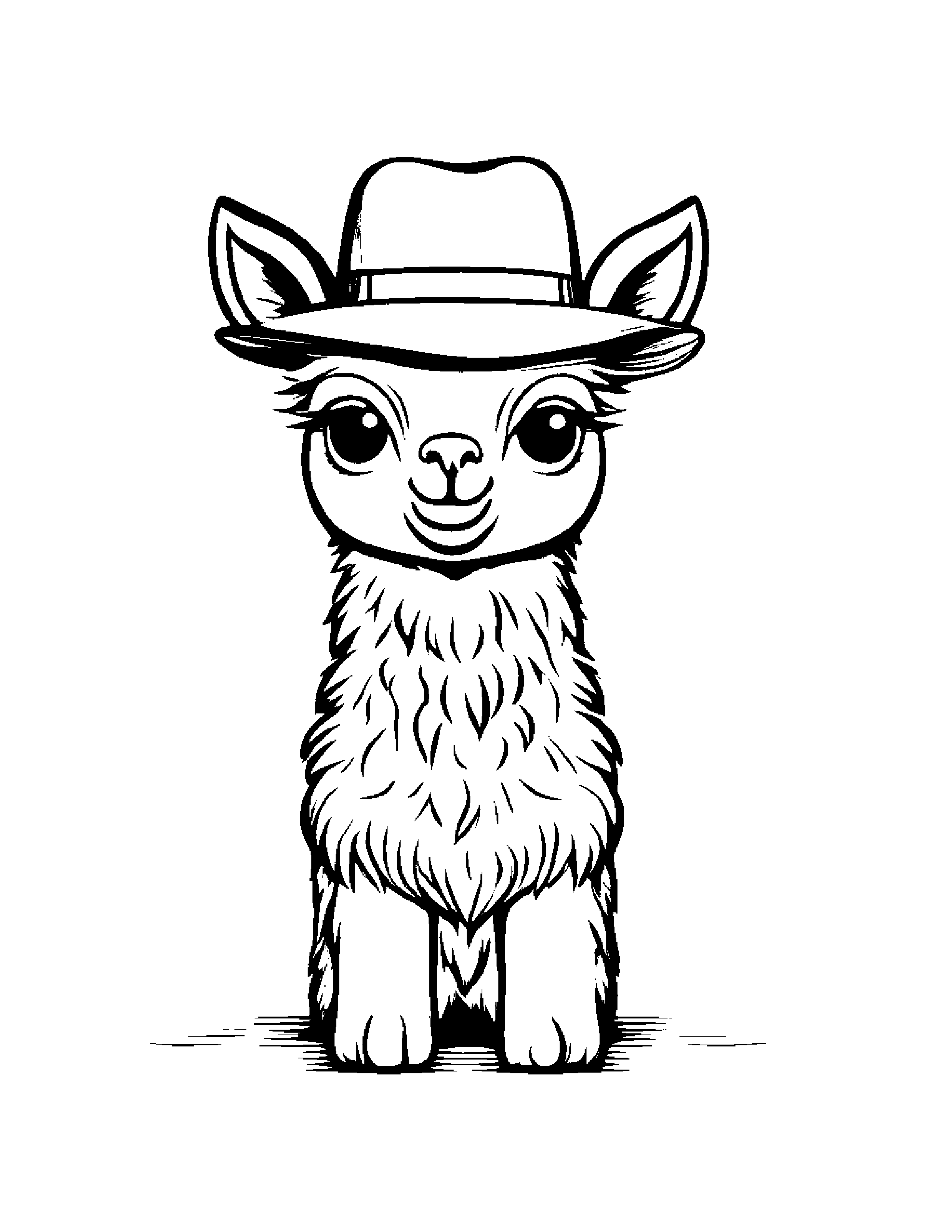 Baby Llama Wearing A Hat #2 Coloring Page (Free Printable PDF)