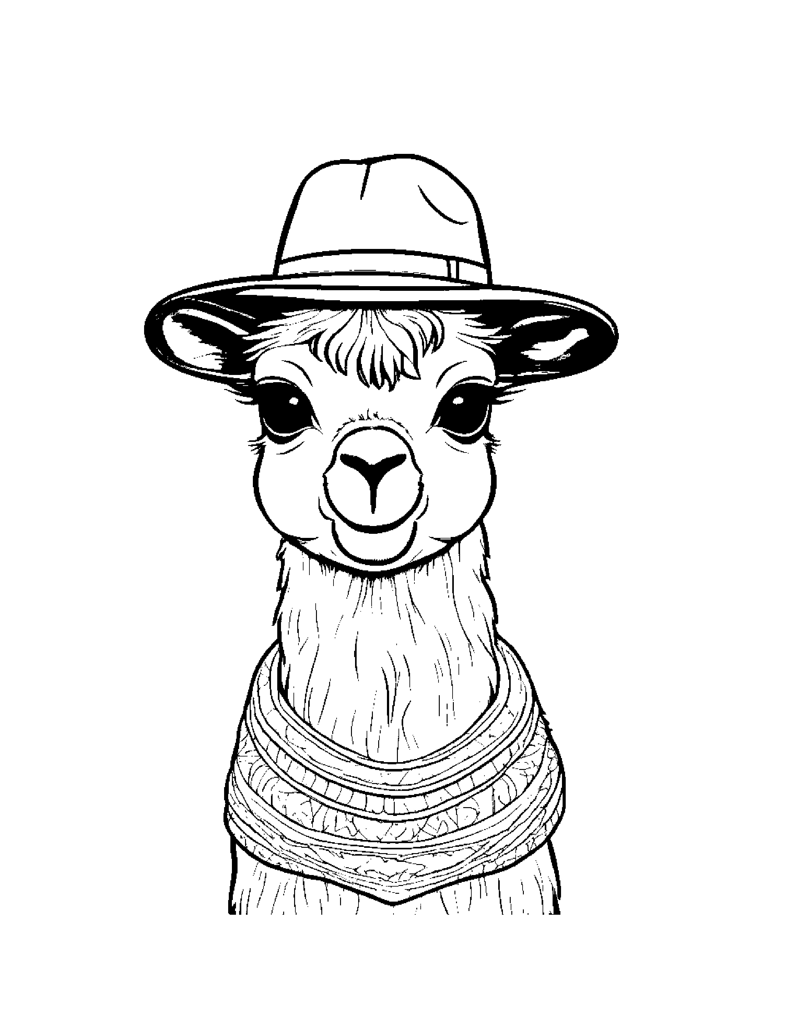 Baby Llama Wearing A Hat Coloring Page (Free Printable PDF)