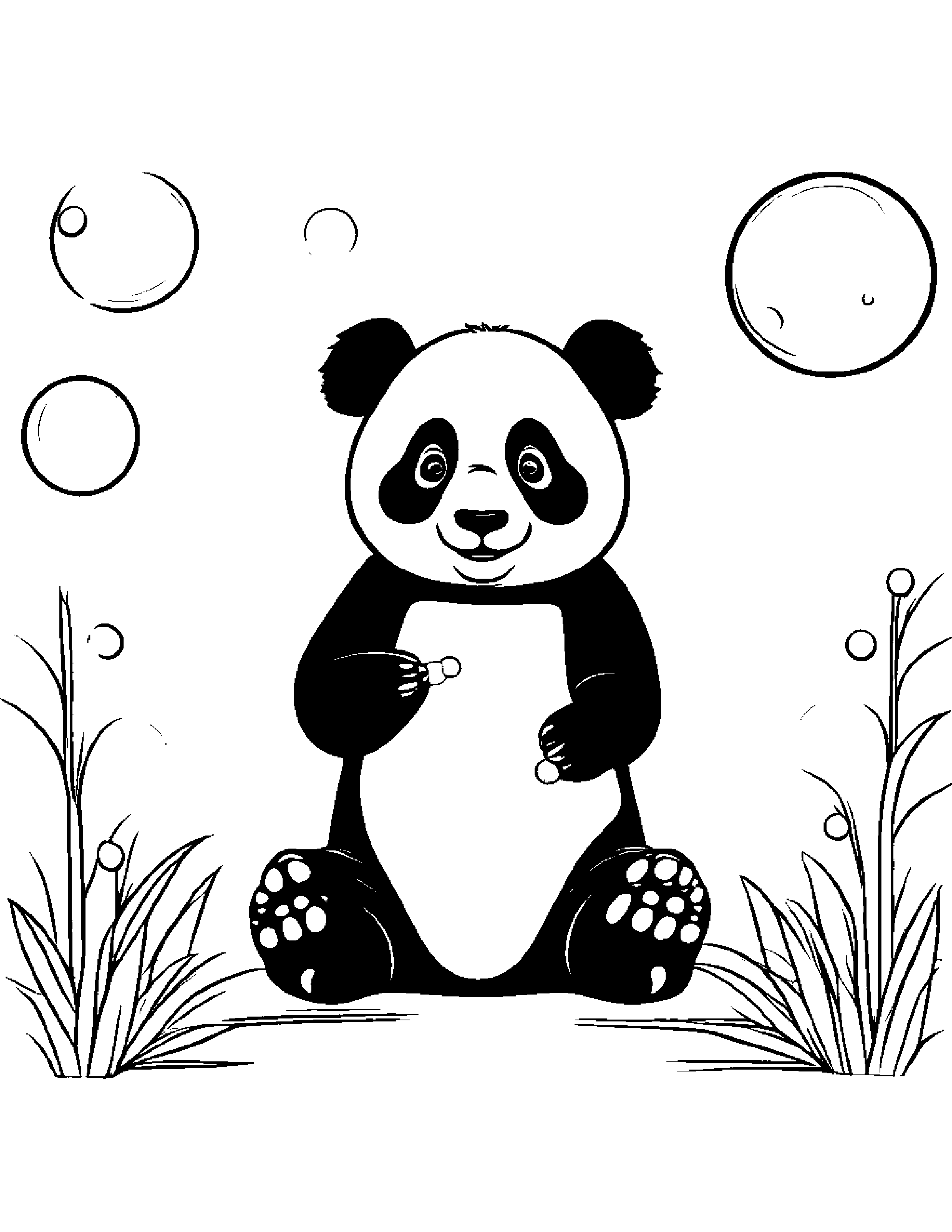 Happy Panda Blowing Bubbles Coloring Page (Free Printable PDF)
