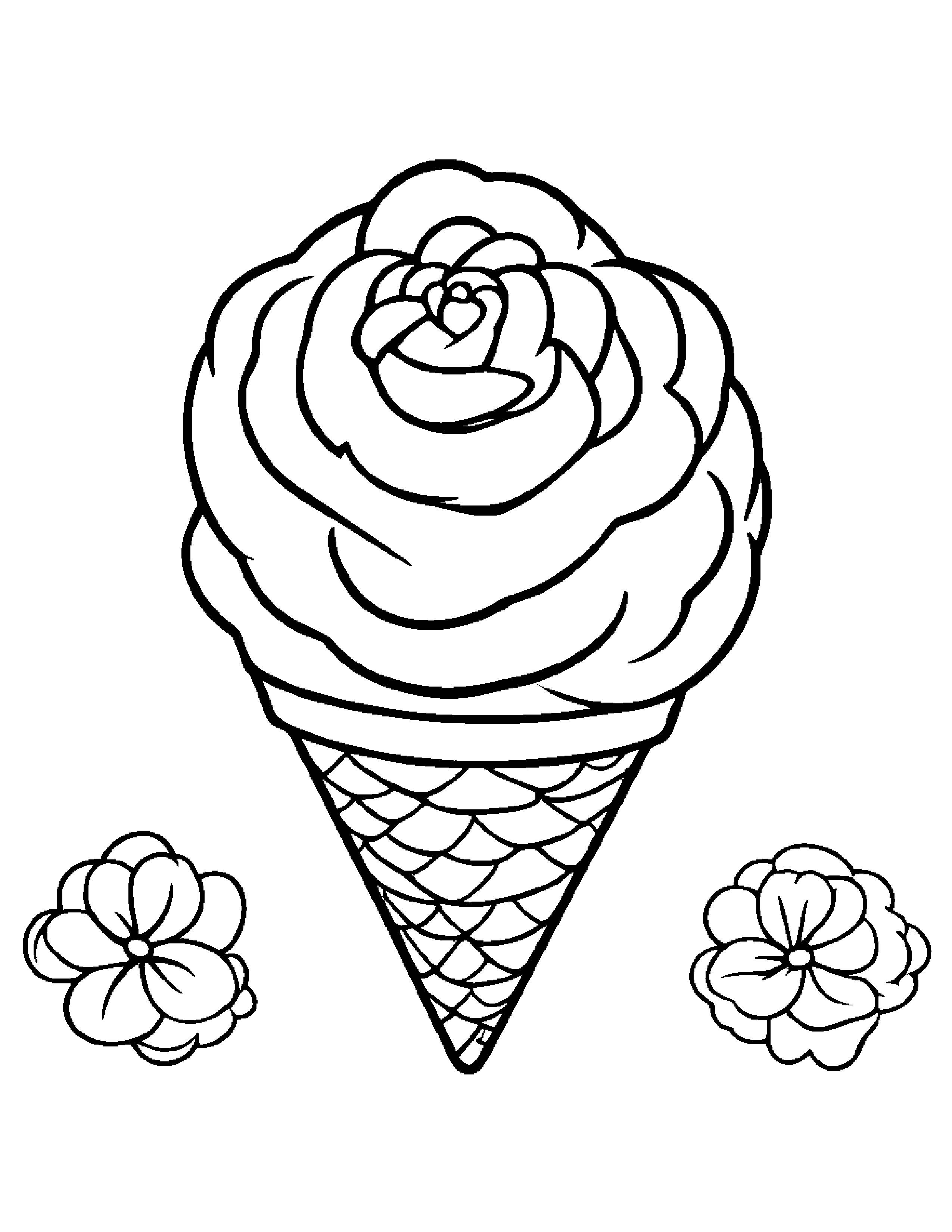 Ice Cream Cone With A Flower #2 Coloring Page (Free Printable PDF)