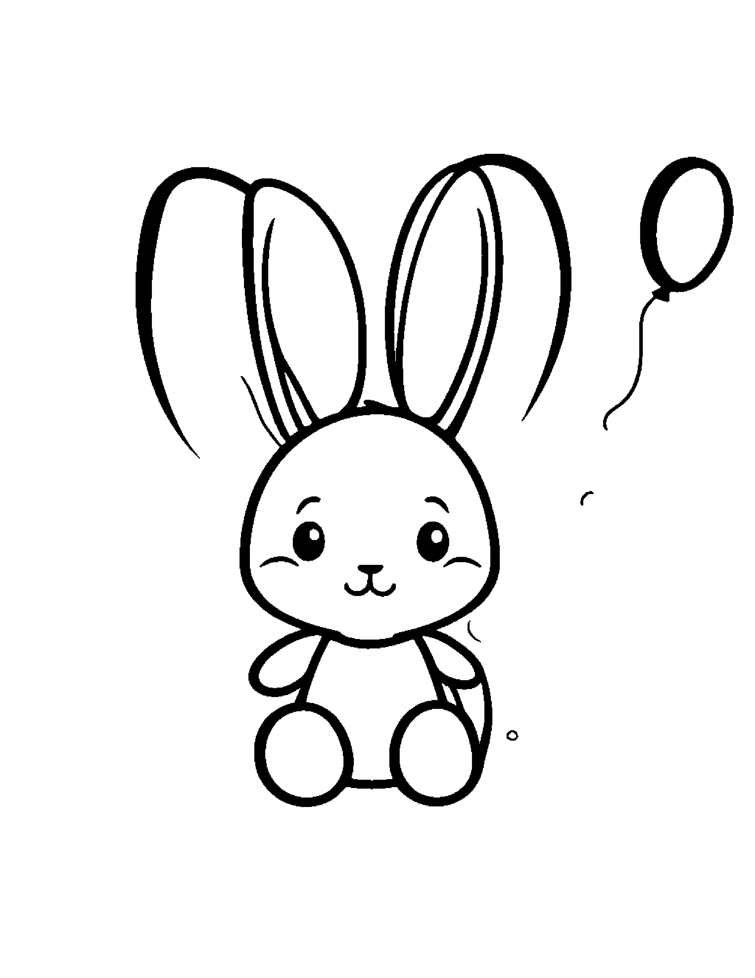 Kawaii Bunny With Balloon #2 Coloring Page (Free Printable PDF)