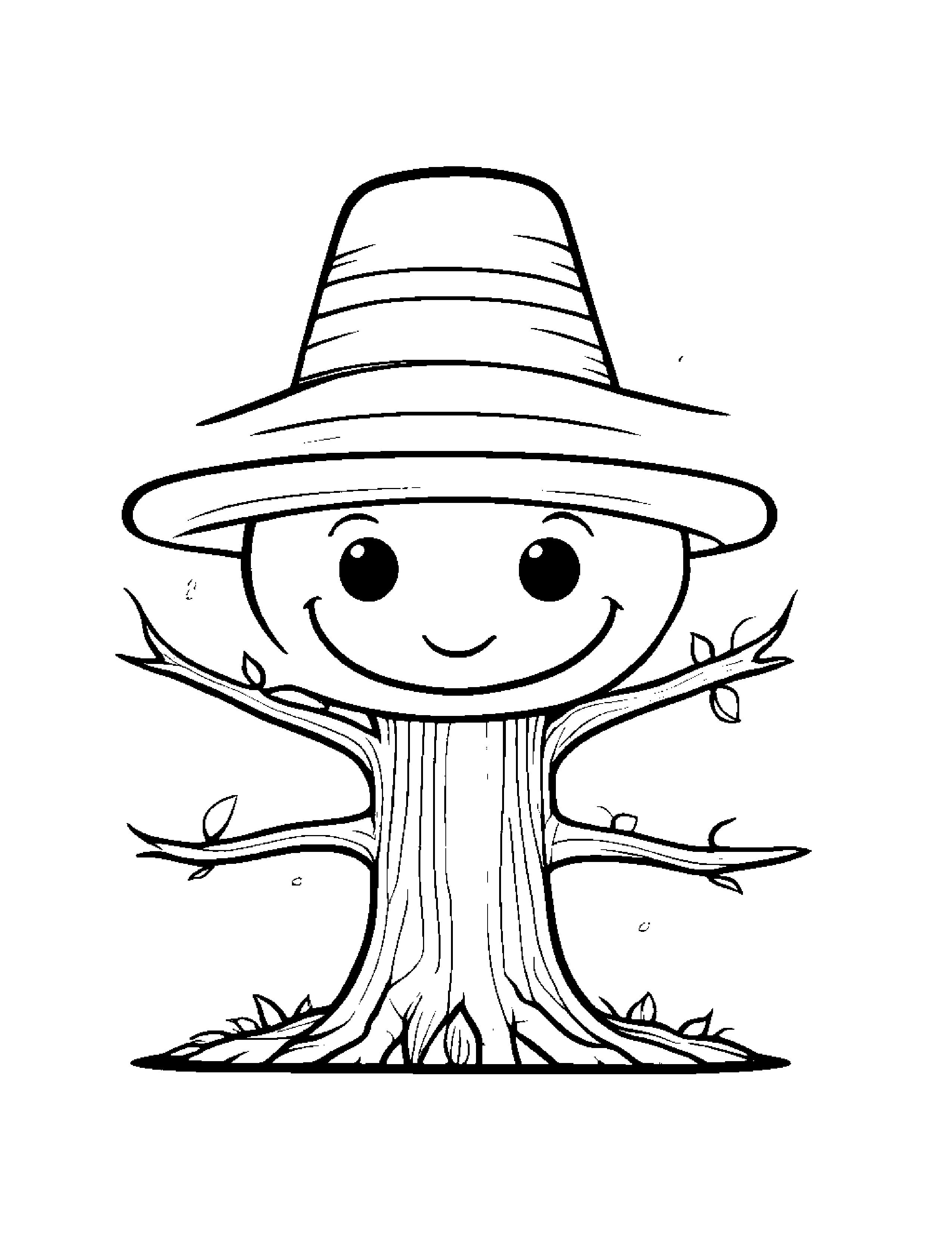 Little Tree Wearing A Hat #2 Coloring Page (Free Printable PDF)