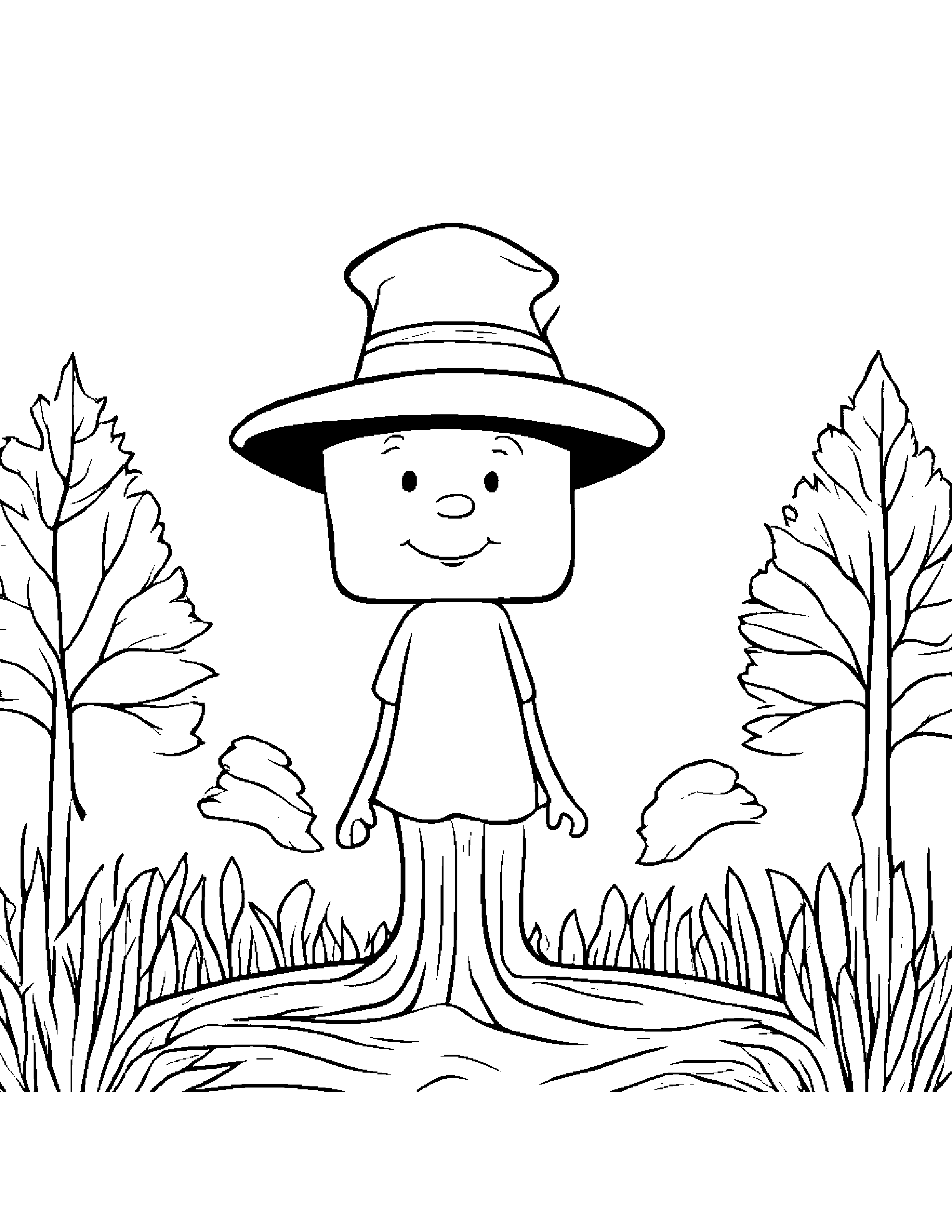 Little Tree Wearing A Hat Coloring Page (Free Printable PDF)