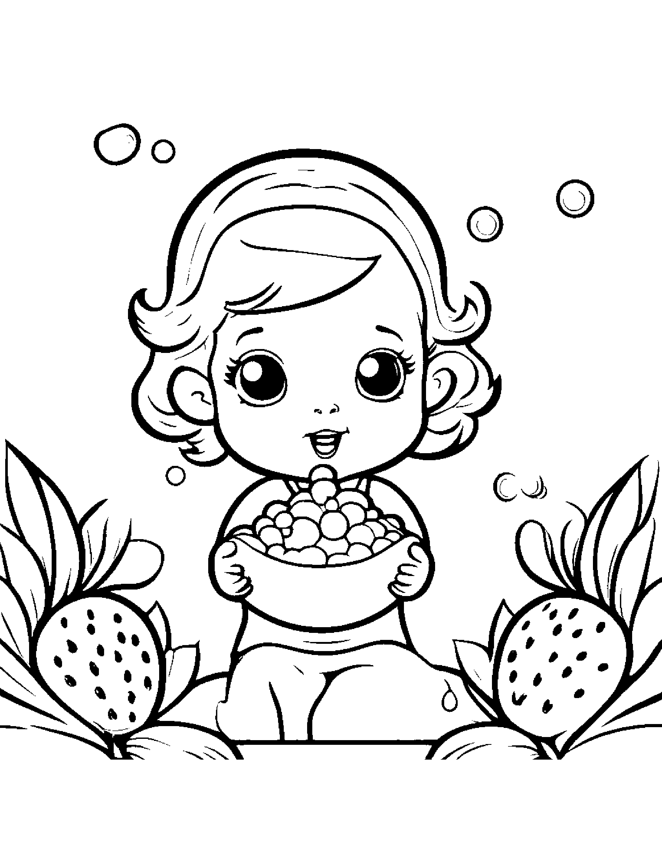 Tiny Strawberry Blowing Bubbles #2 Coloring Page (Free Printable PDF)