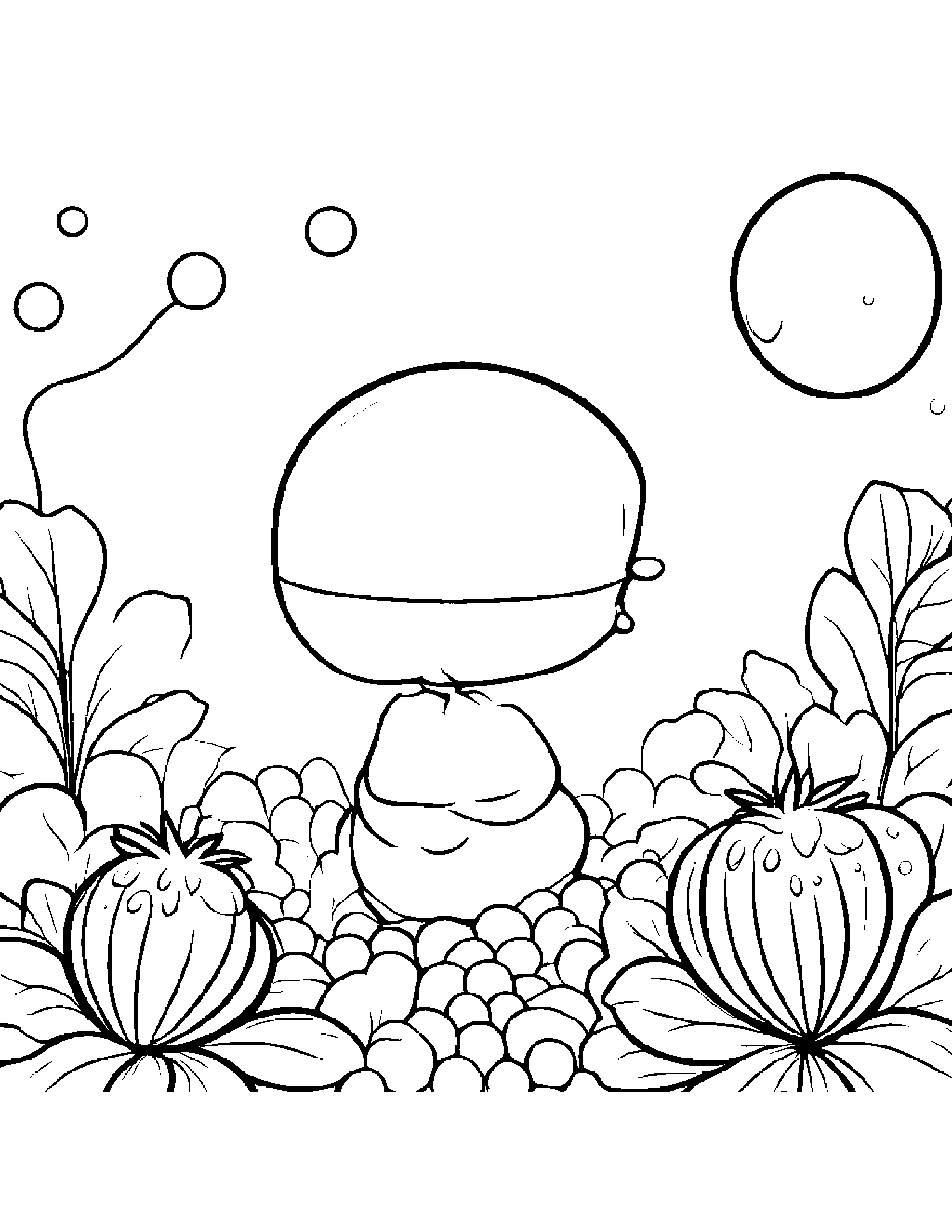 Tiny Strawberry Blowing Bubbles Coloring Page (Free Printable PDF)