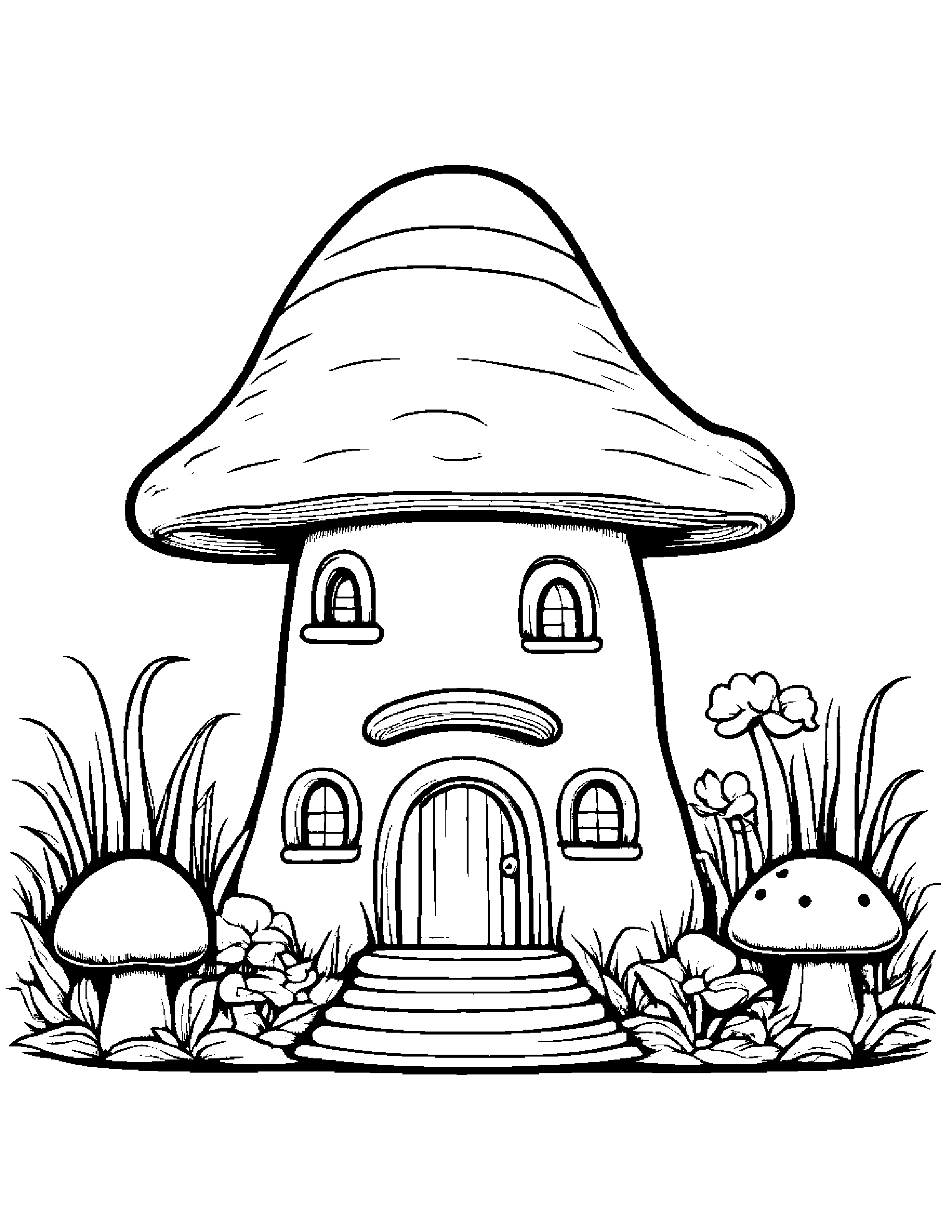 Baby Mushroom House #2 Coloring Page (Free Printable PDF)
