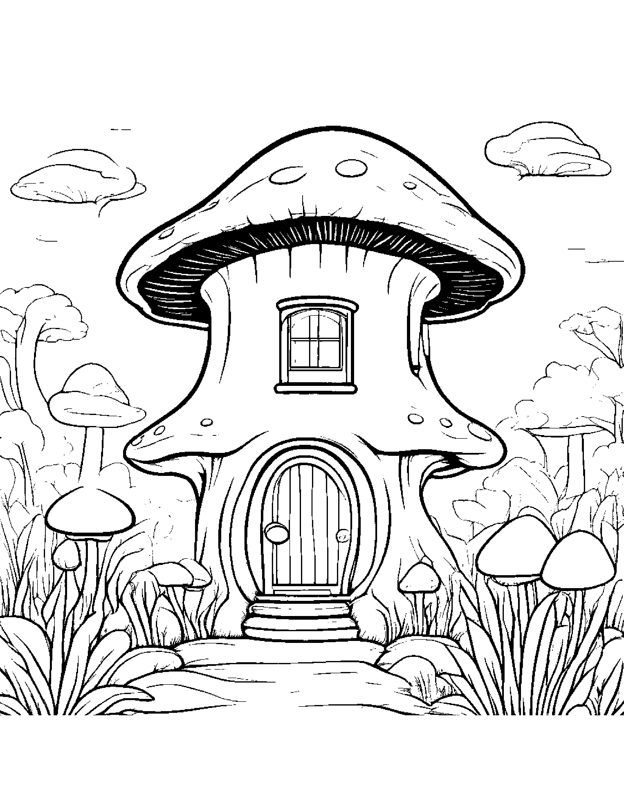 Baby Mushroom House Coloring Page (Free Printable PDF)