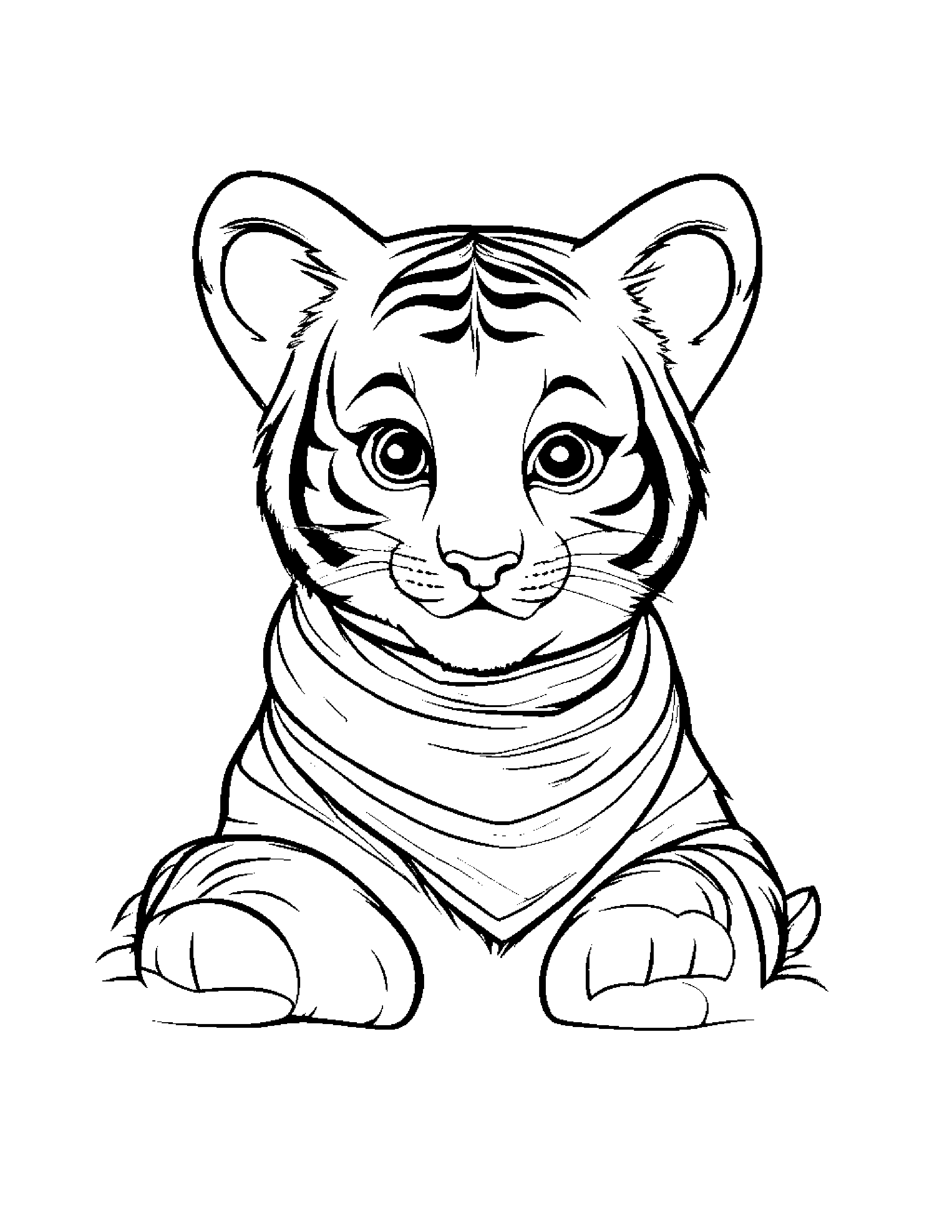 Little Tiger Cub With Scarf Coloring Page (Free Printable PDF)
