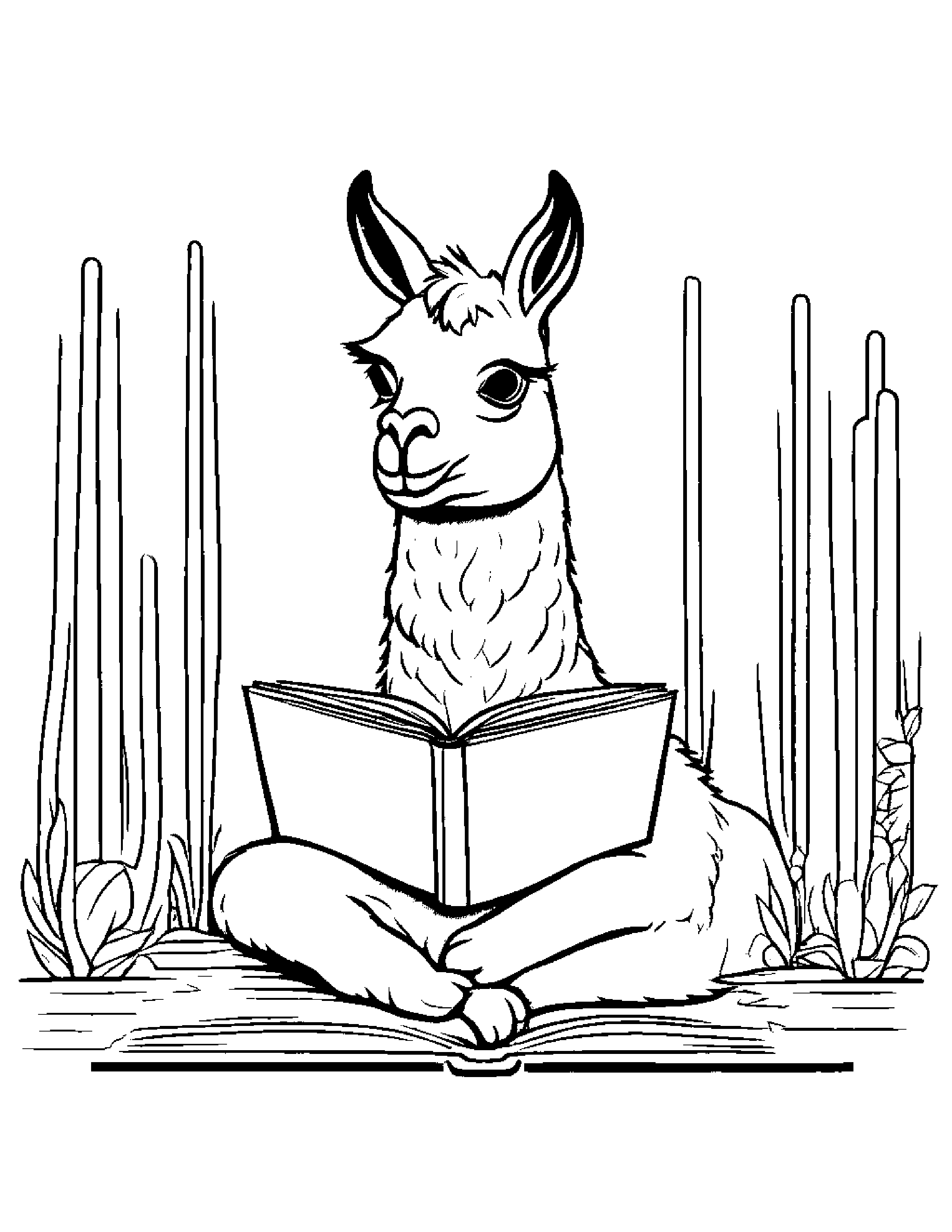 Llama Reading A Book #2 Coloring Page (Free Printable PDF)