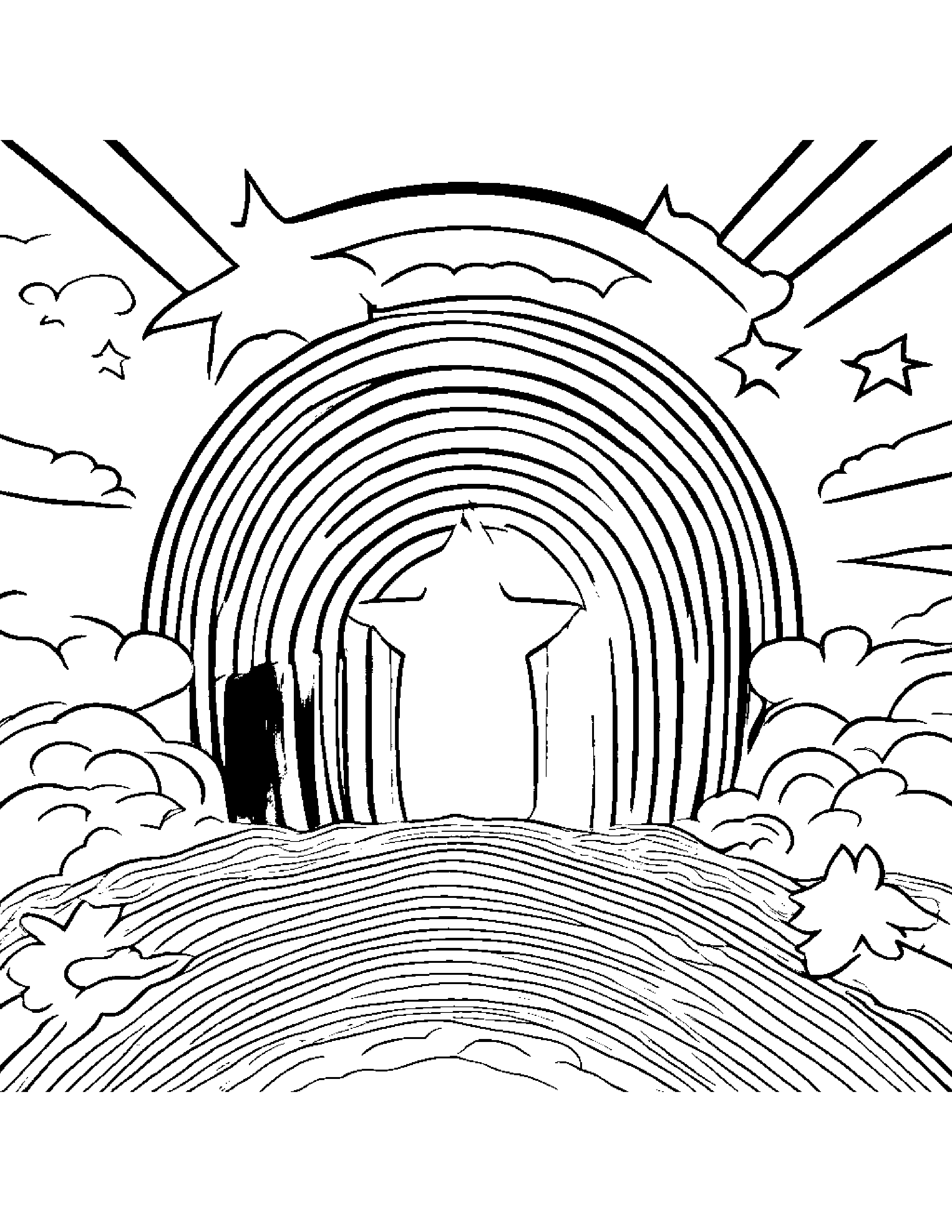 Rainbow With A Star Coloring Page (Free Printable PDF)