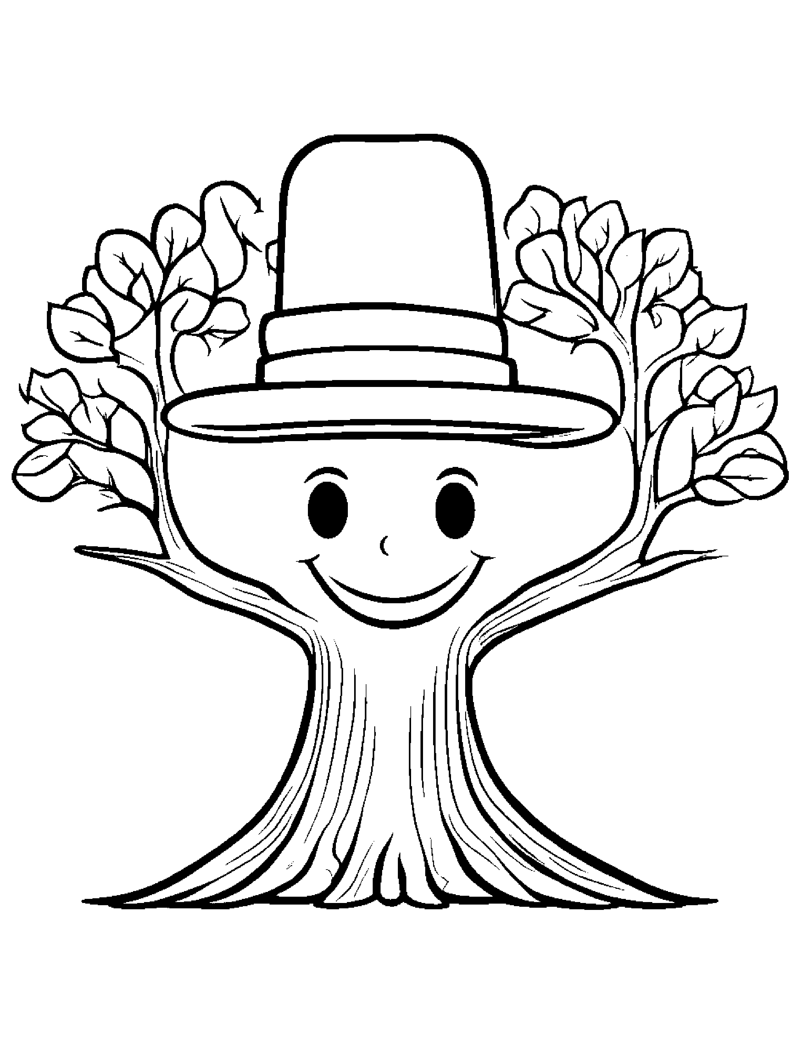 Smiling Tree Wearing A Hat #2 Coloring Page (Free Printable PDF)