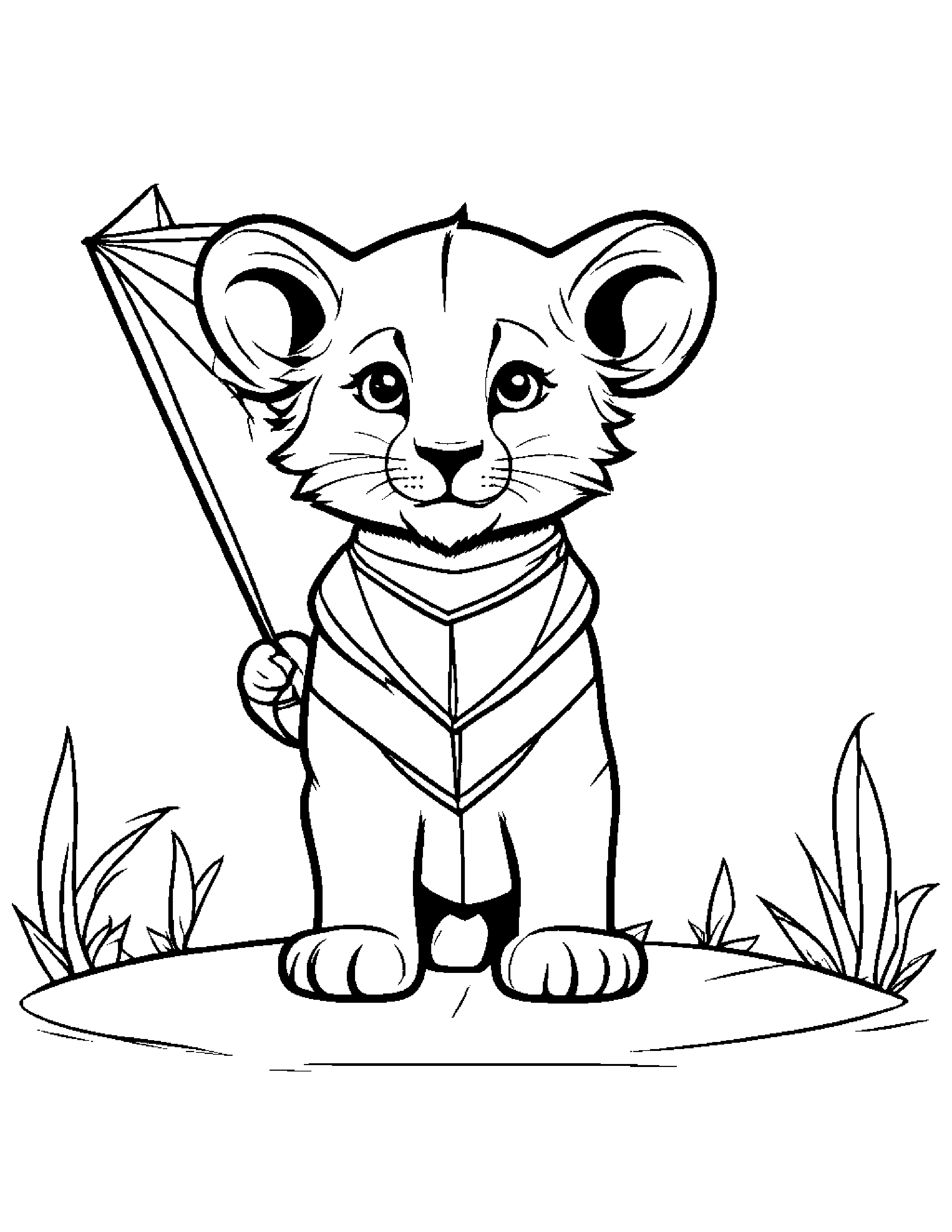 Tiny Lion Cub With A Kite #2 Coloring Page (Free Printable PDF)