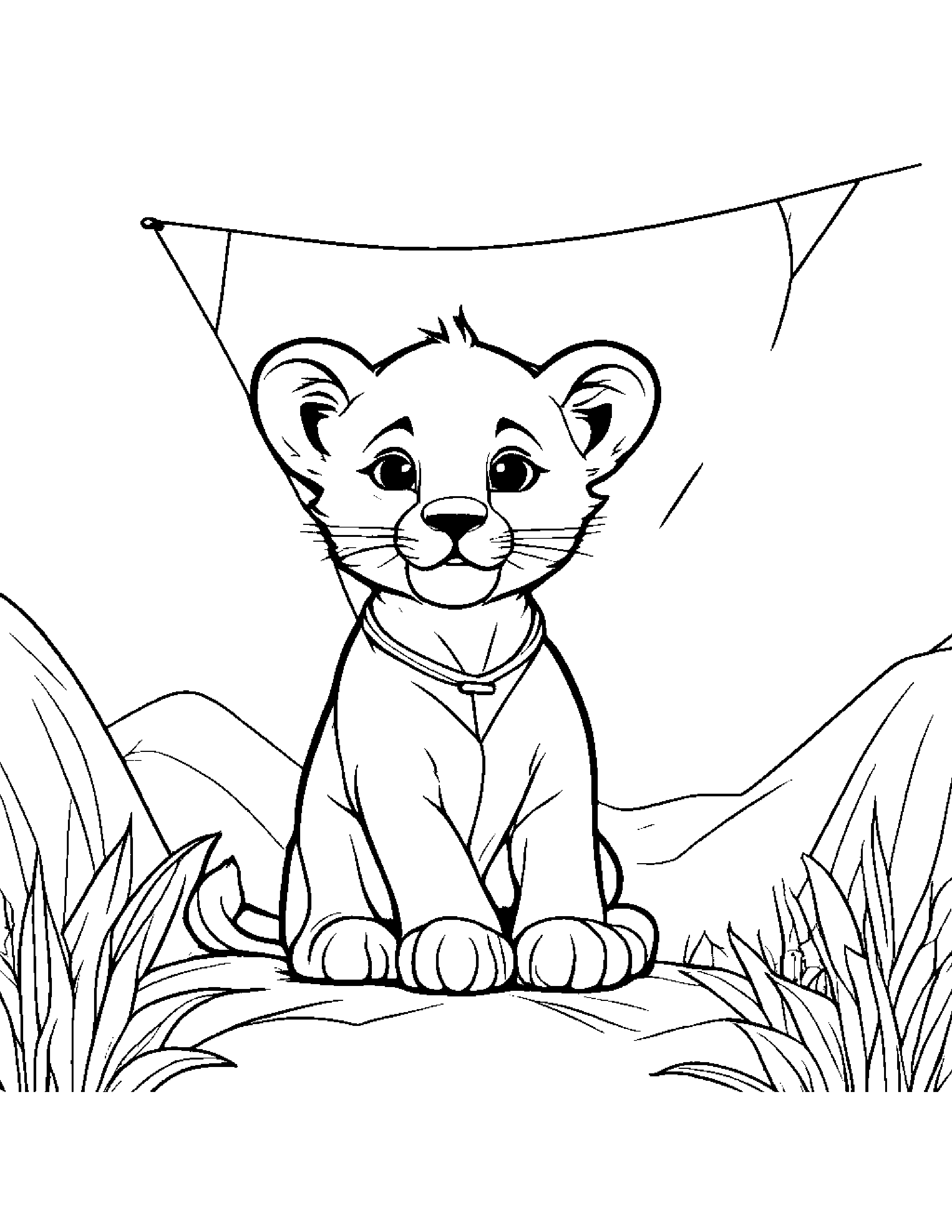 Tiny Lion Cub With A Kite Coloring Page (Free Printable PDF)