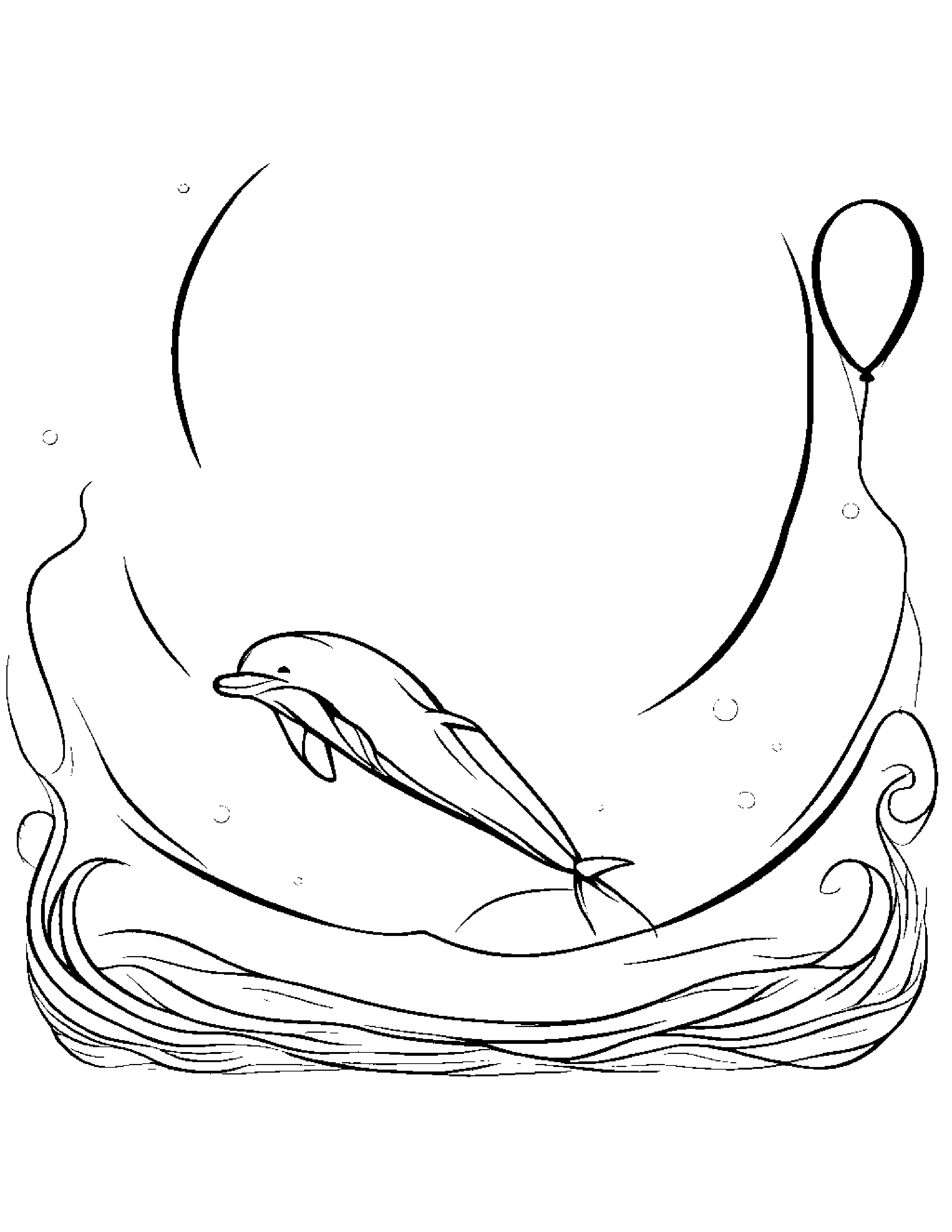 Dolphin With Balloon #2 Coloring Page (Free Printable PDF)