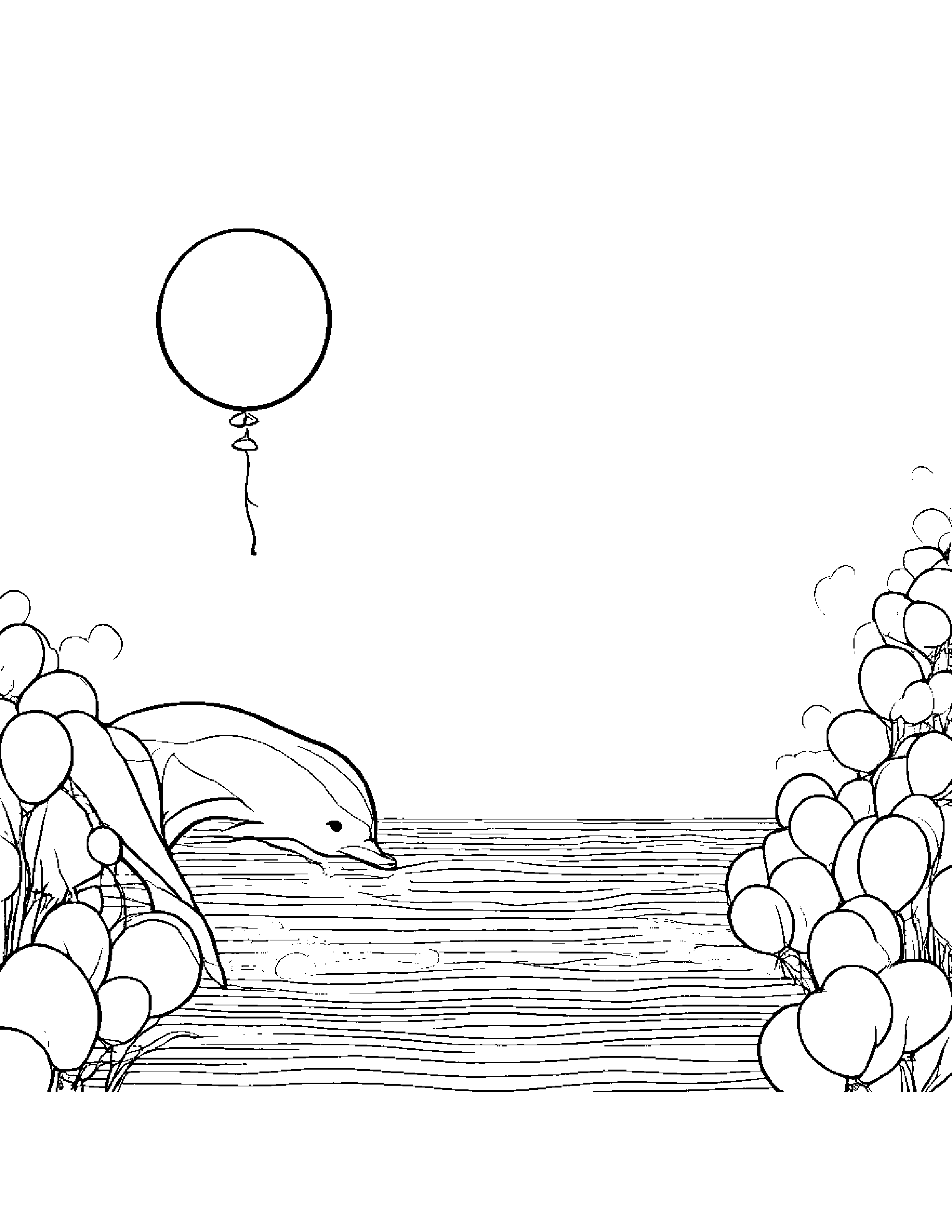 Dolphin With Balloon Coloring Page (Free Printable PDF)