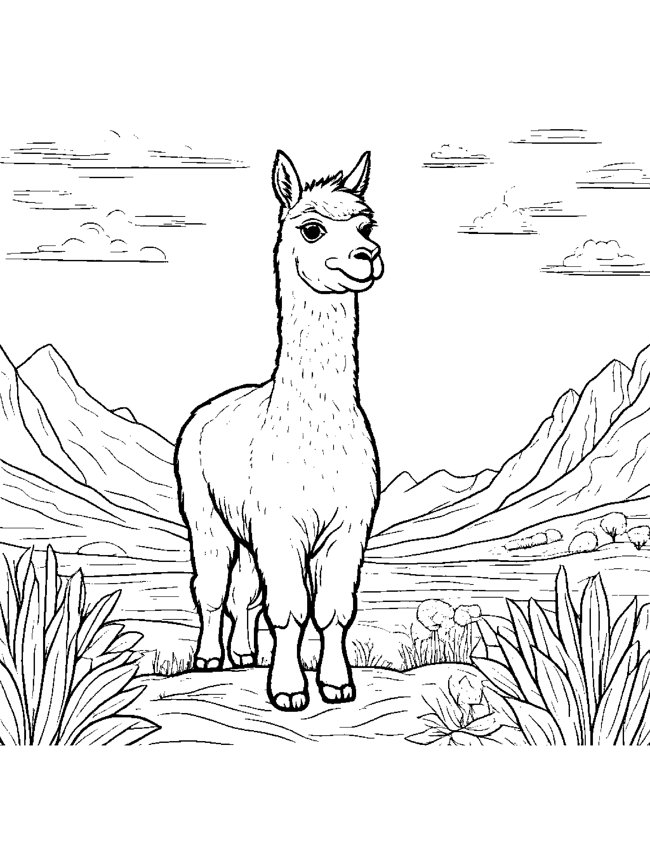 Alpaca Planting A Seed On A Friendly Planet #2 Coloring Page (Free Printable PDF)