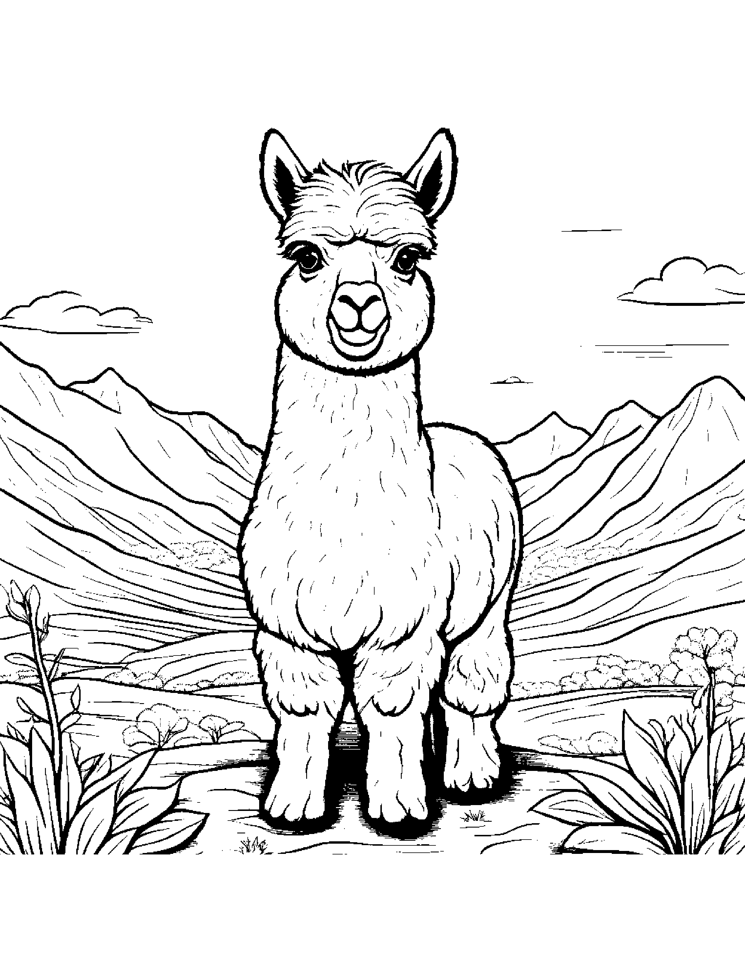Alpaca Planting A Seed On A Friendly Planet #3 Coloring Page (Free Printable PDF)