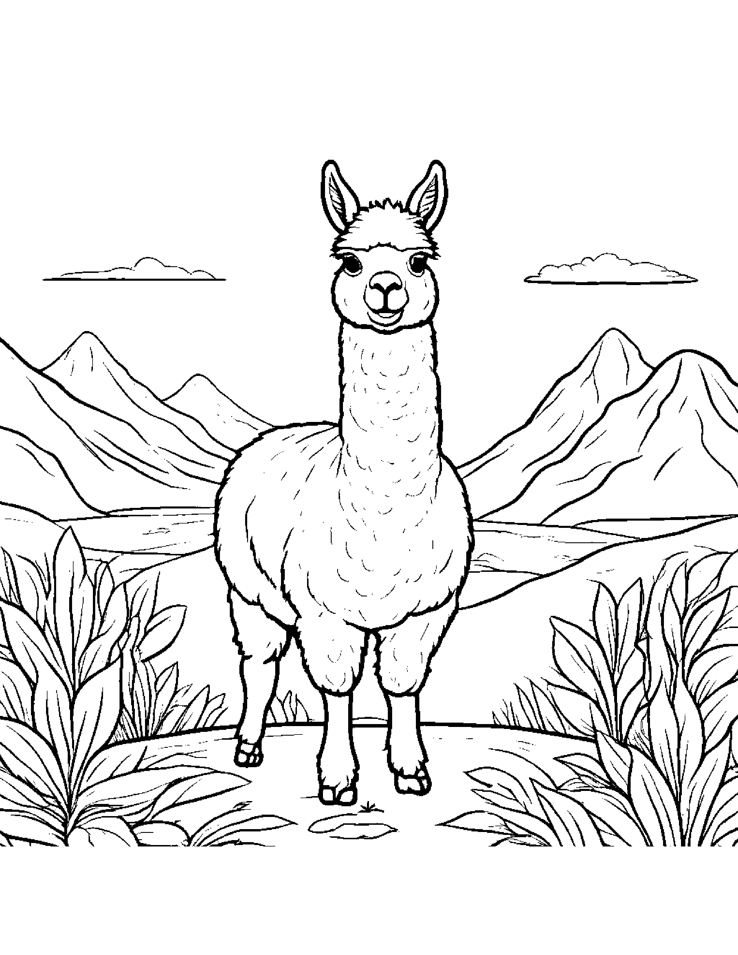 Alpaca Planting A Seed On A Friendly Planet Coloring Page (Free Printable PDF)