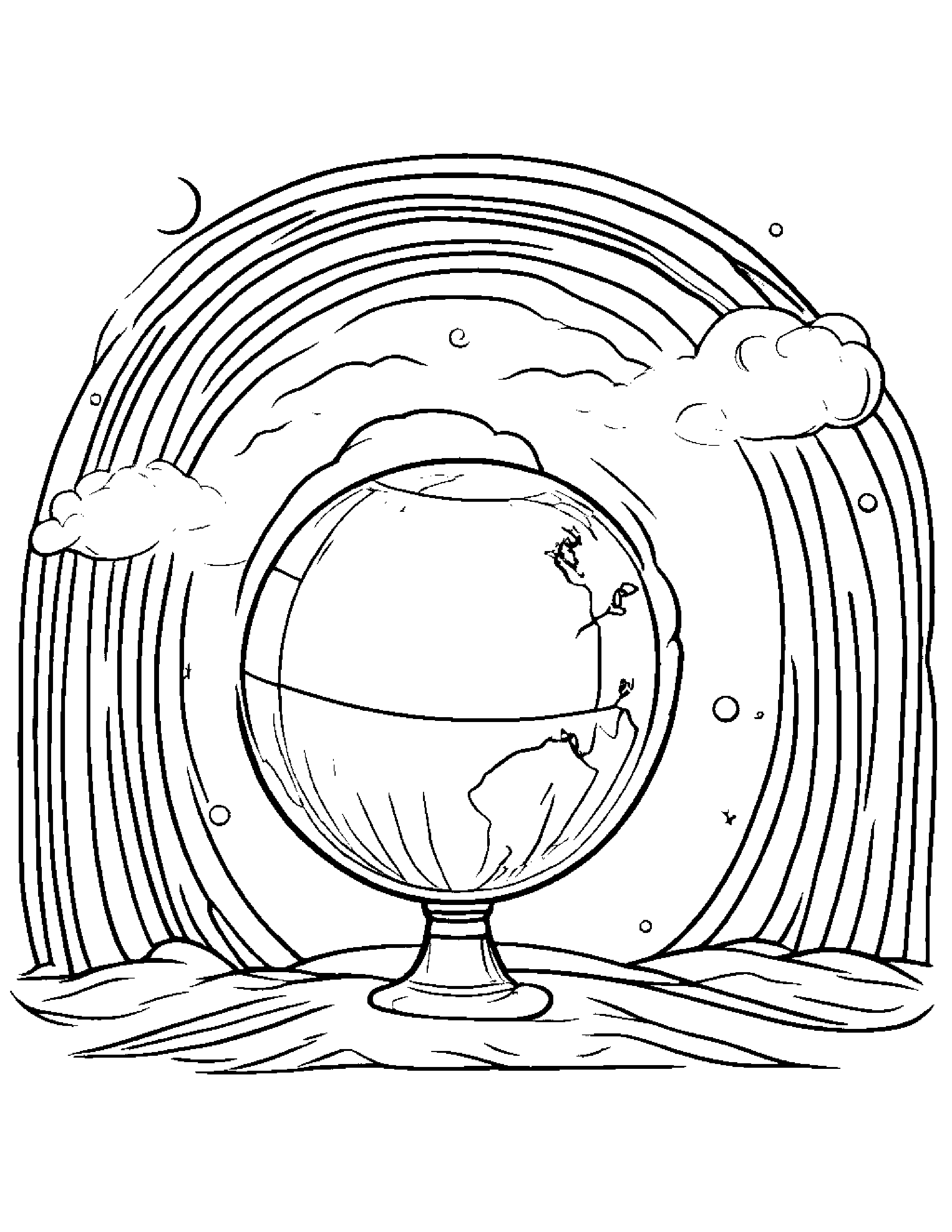 Bright Globe Under A Rainbow Coloring Page (Free Printable PDF)
