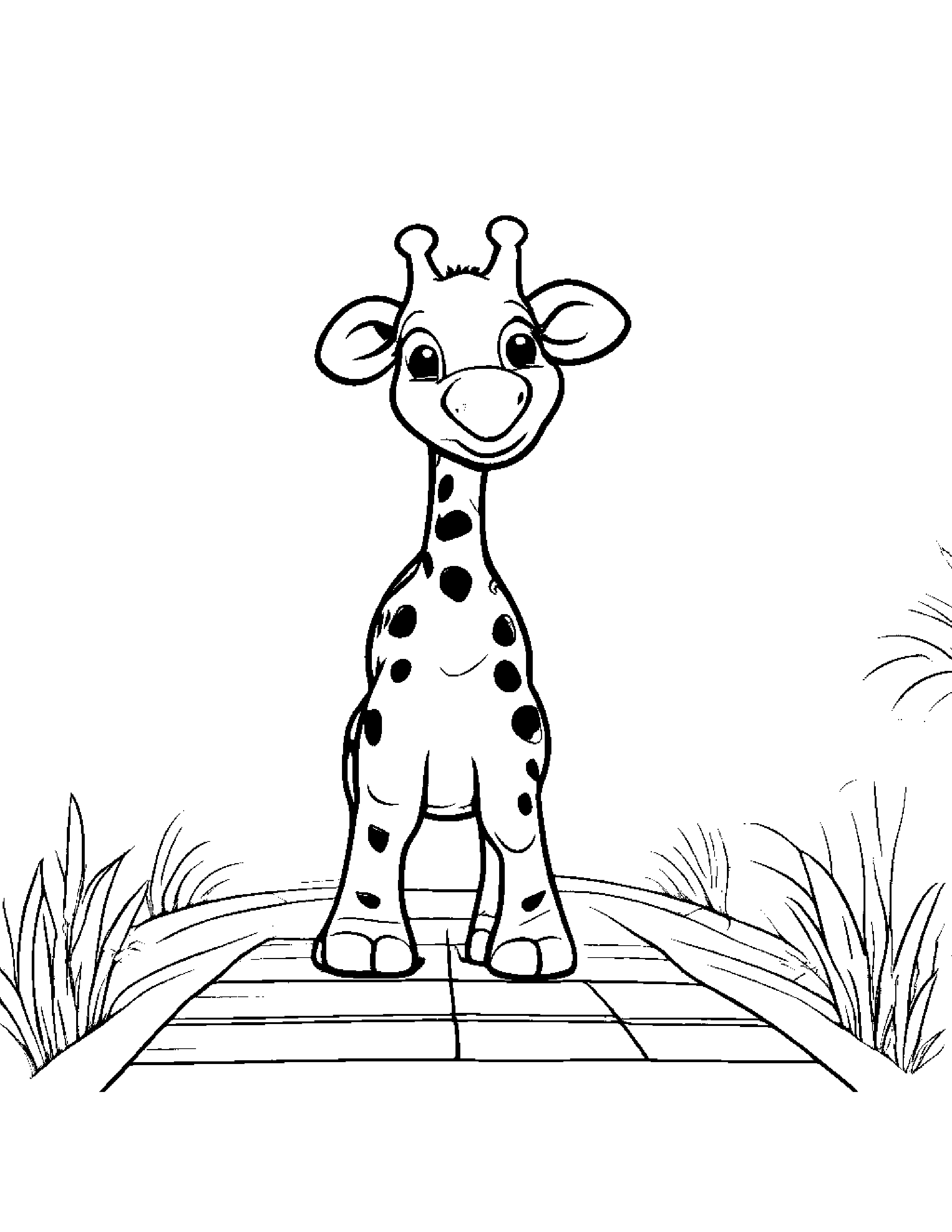 Bubbly Giraffe Calf Playing Hopscotch #2 Coloring Page (Free Printable PDF)