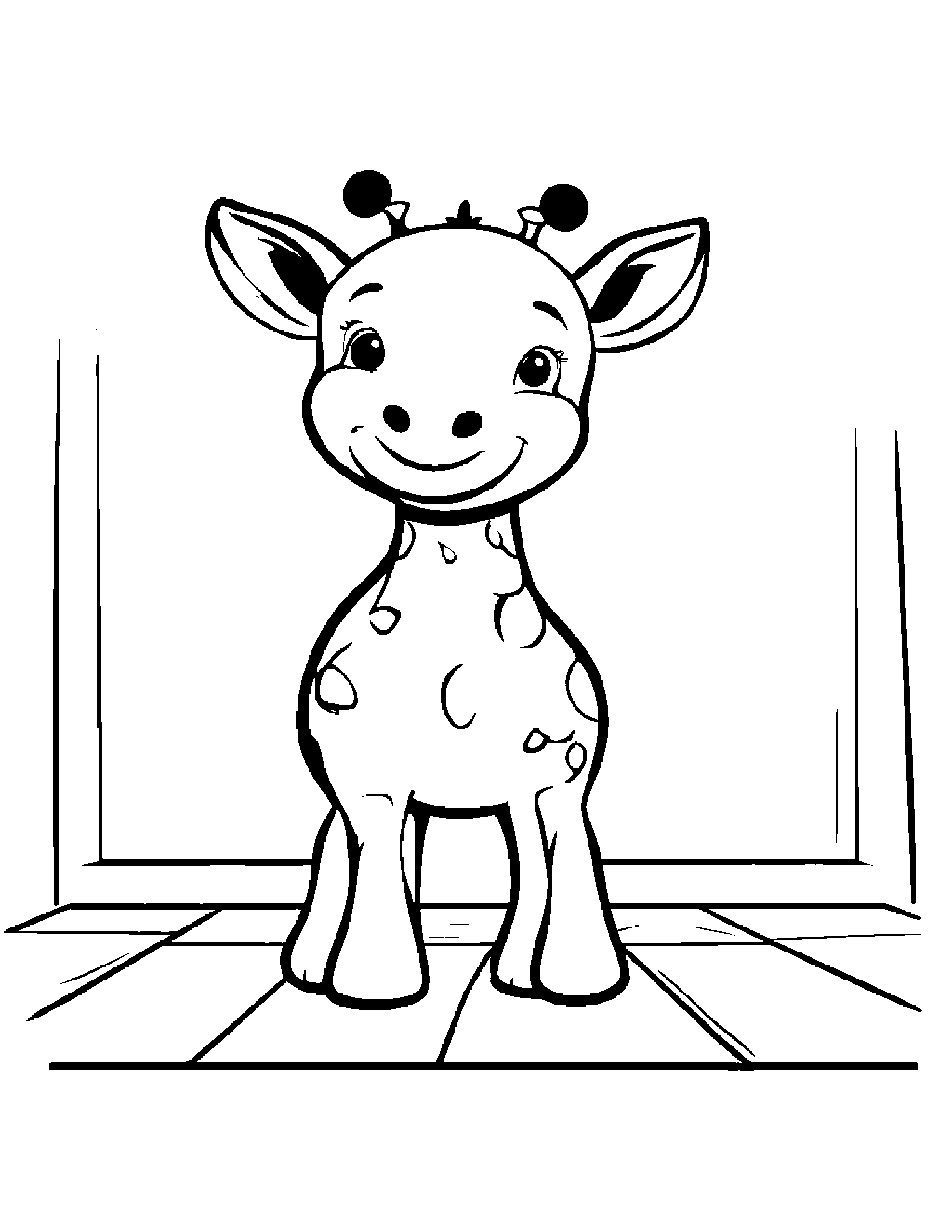 Bubbly Giraffe Calf Playing Hopscotch Coloring Page (Free Printable PDF)