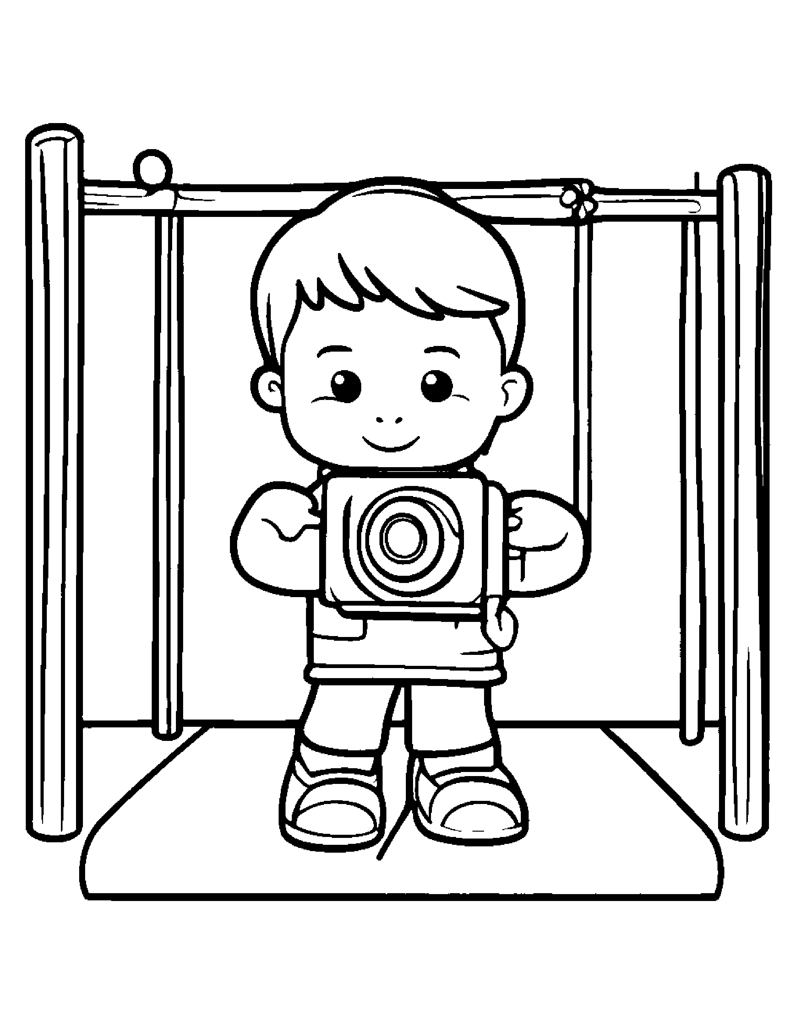Camera Toy Learning To Tie A Bow At The Playground Coloring Page (Free Printable PDF)