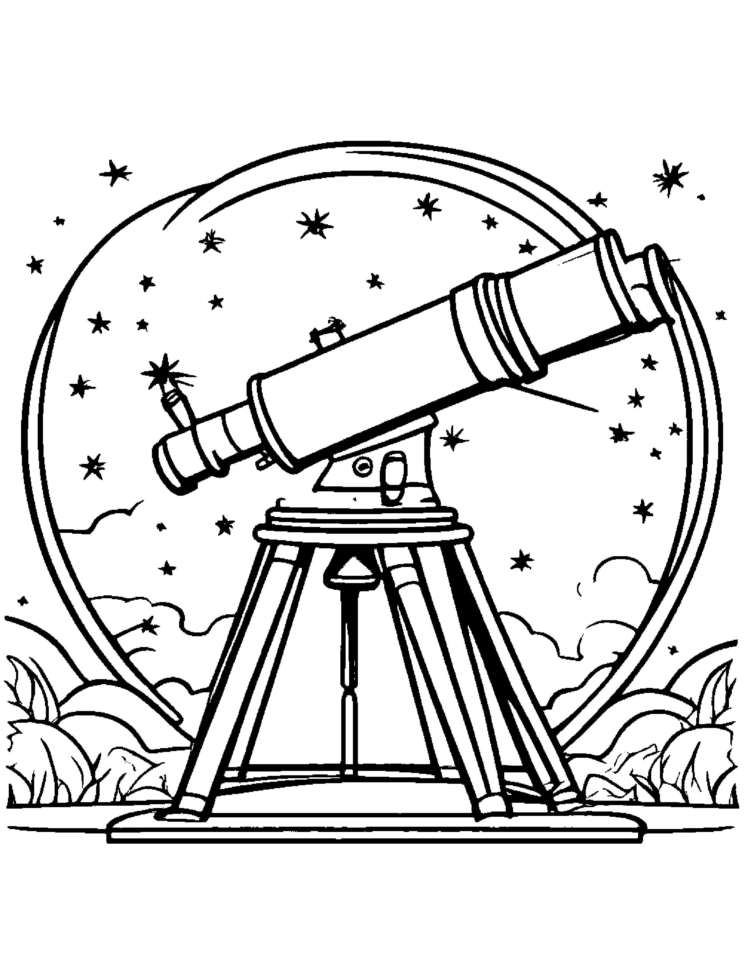 Cheerful Telescope #3 Coloring Page (Free Printable PDF)