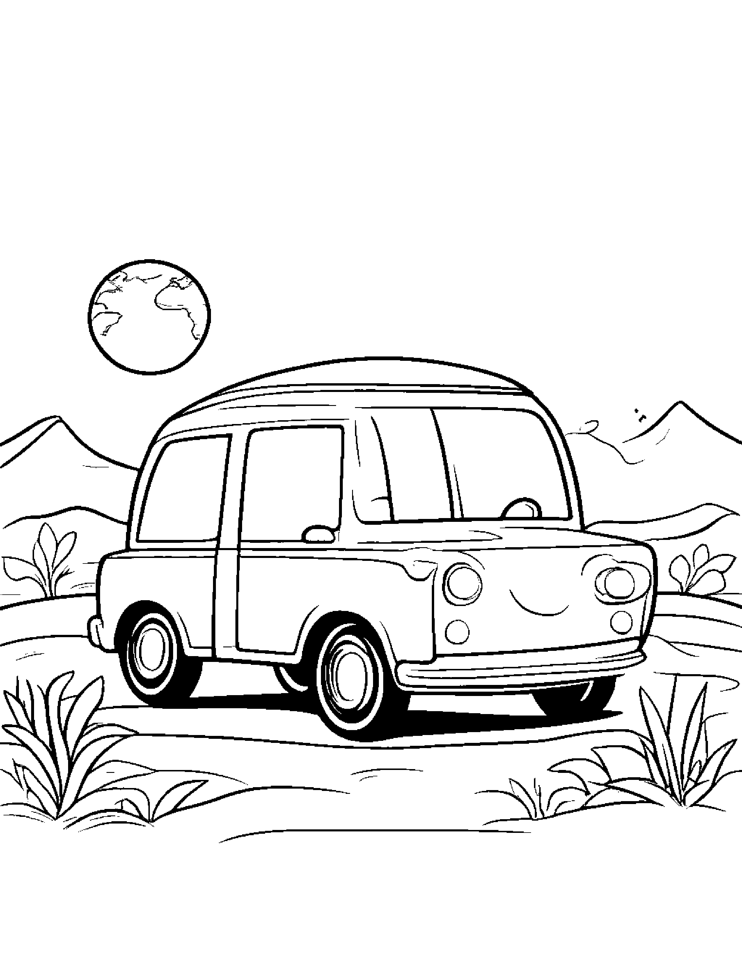 Cheerful Toy Car On A Friendly Planet #3 Coloring Page (Free Printable PDF)