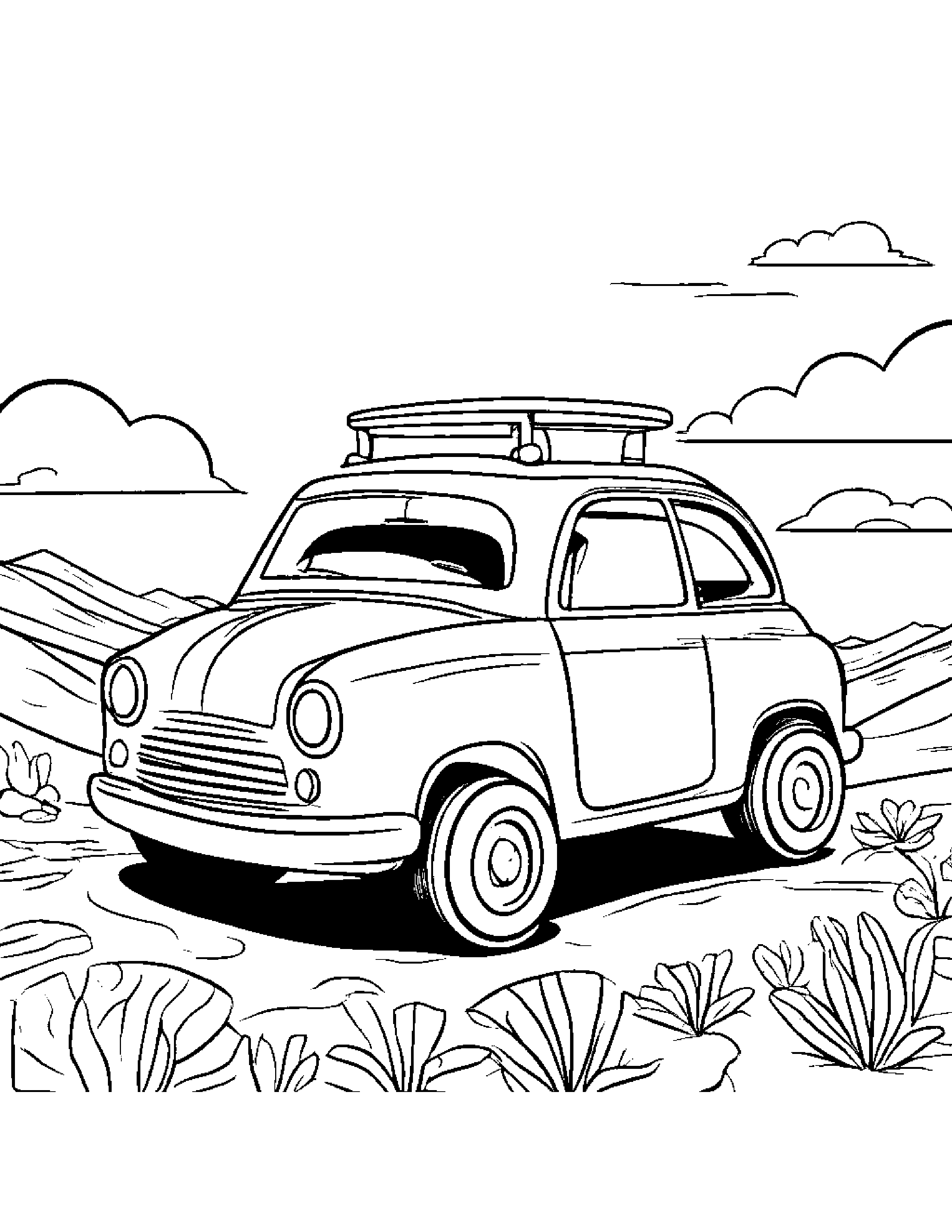 Cheerful Toy Car On A Friendly Planet #4 Coloring Page (Free Printable PDF)