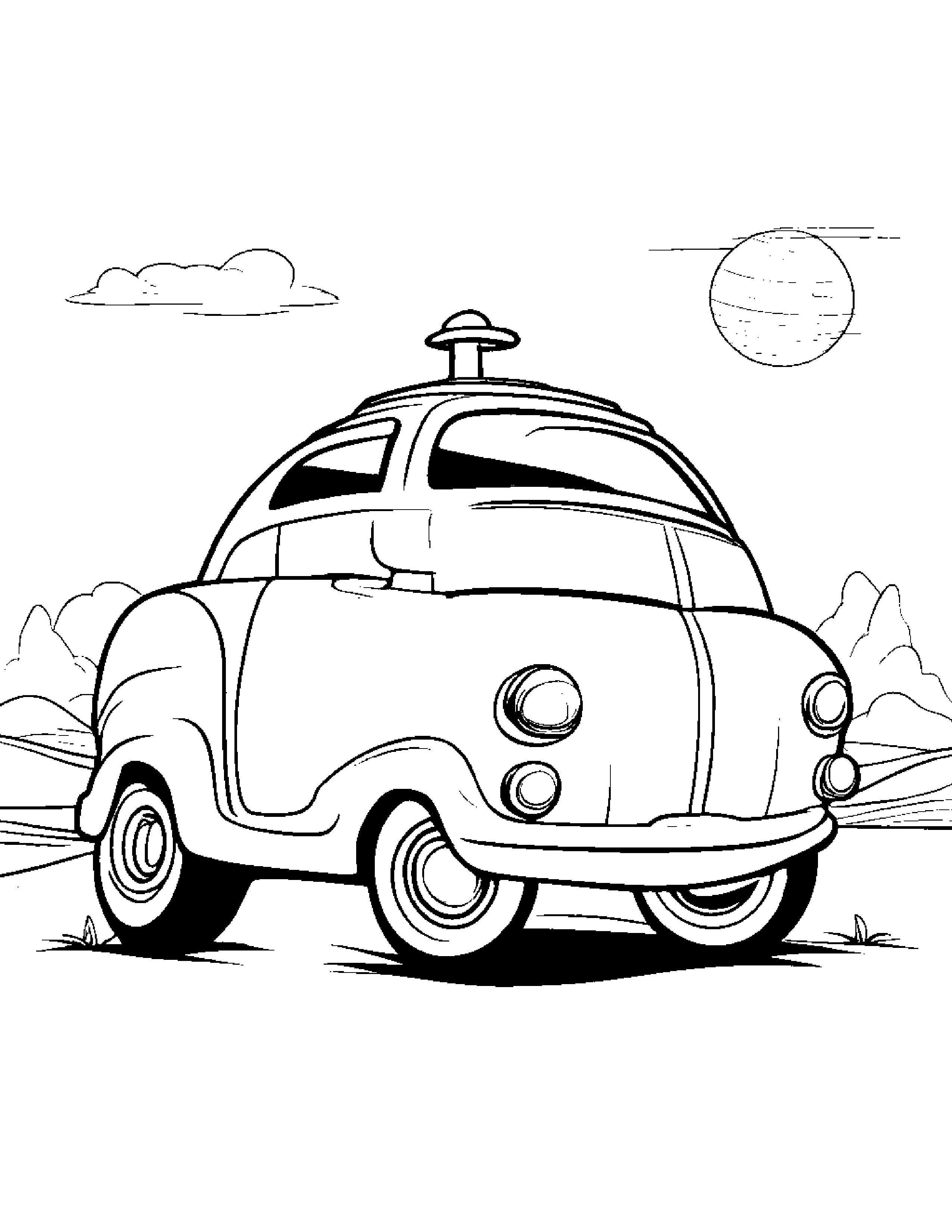 Cheerful Toy Car On A Friendly Planet #5 Coloring Page (Free Printable PDF)