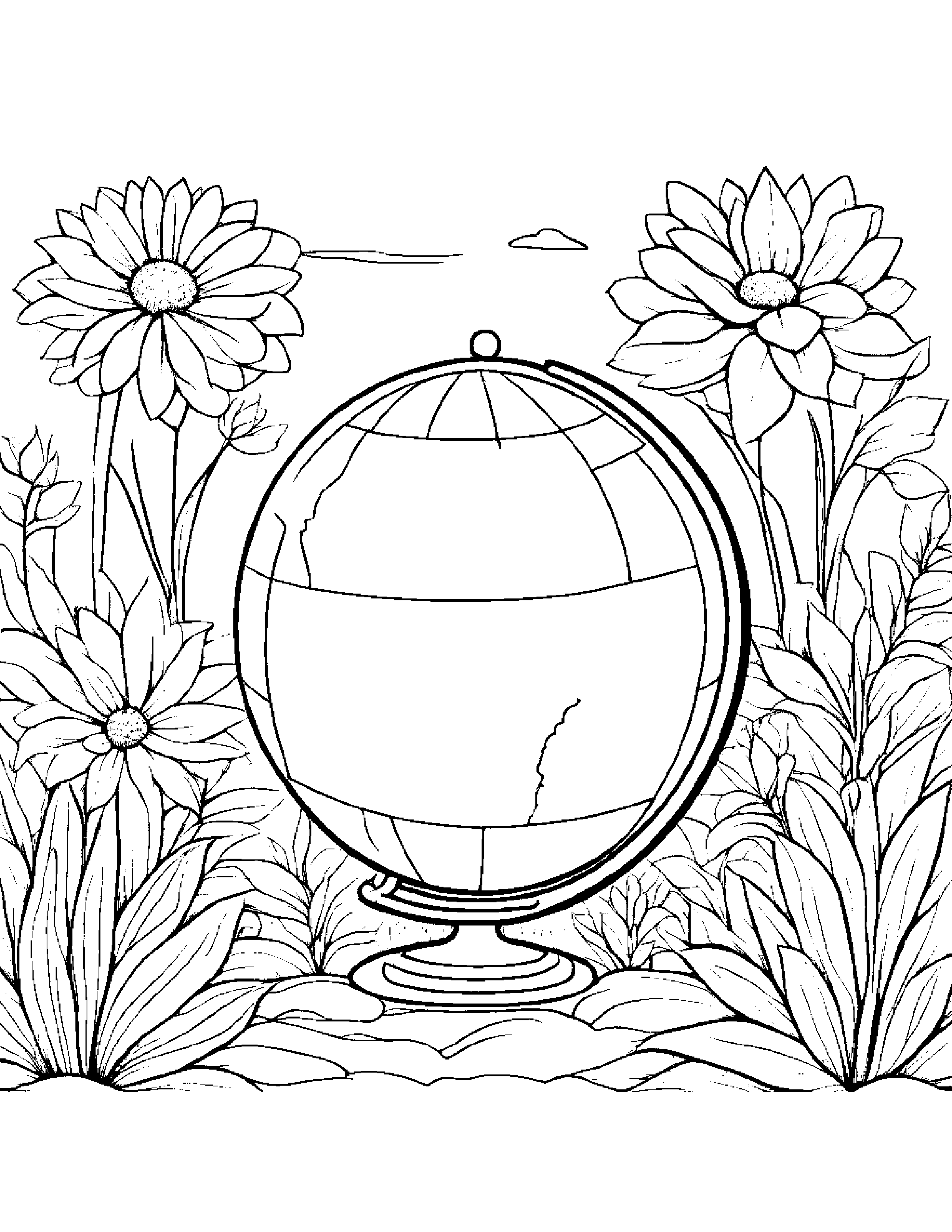 Cozy Globe In A Cozy Garden Coloring Page (Free Printable PDF)