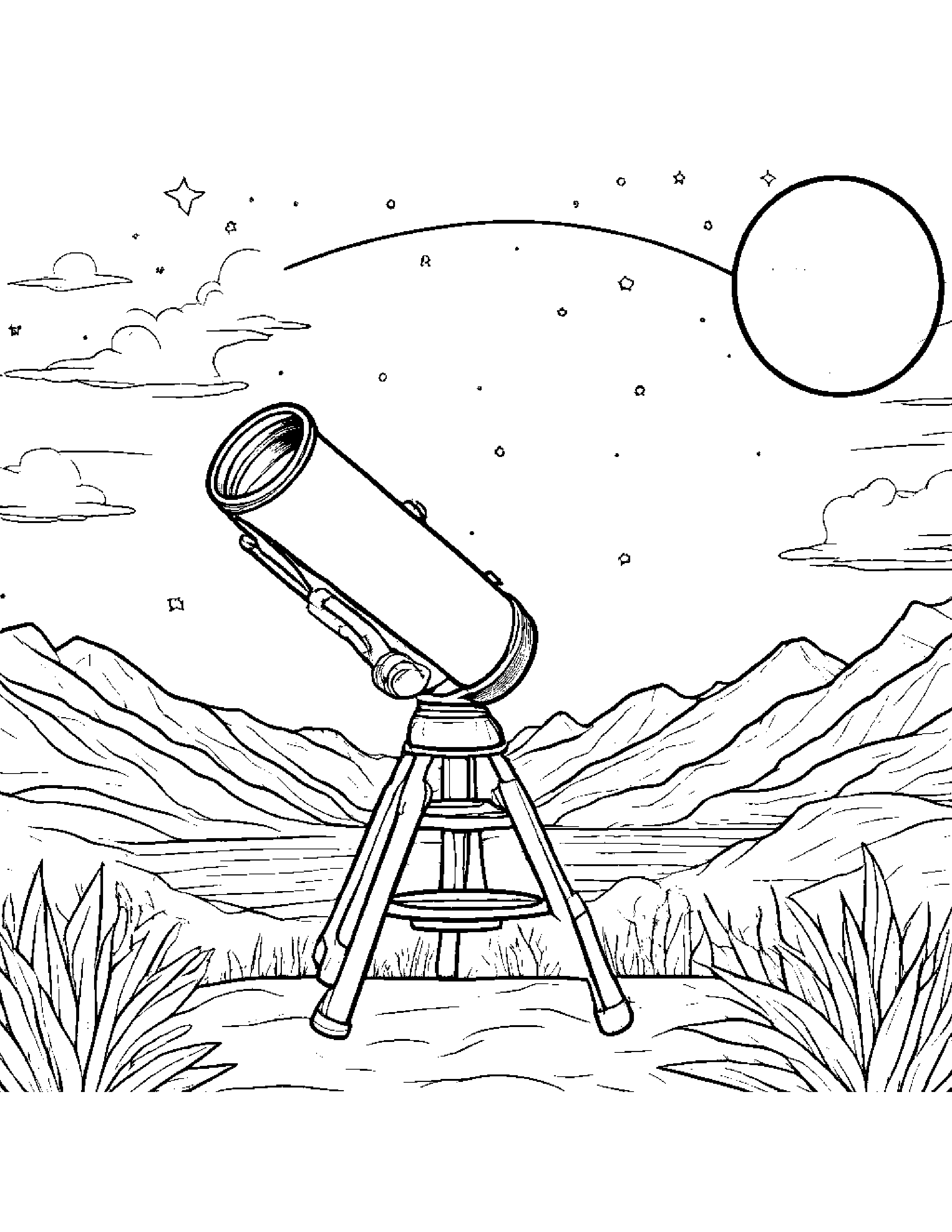 Cozy Telescope #2 Coloring Page (Free Printable PDF)