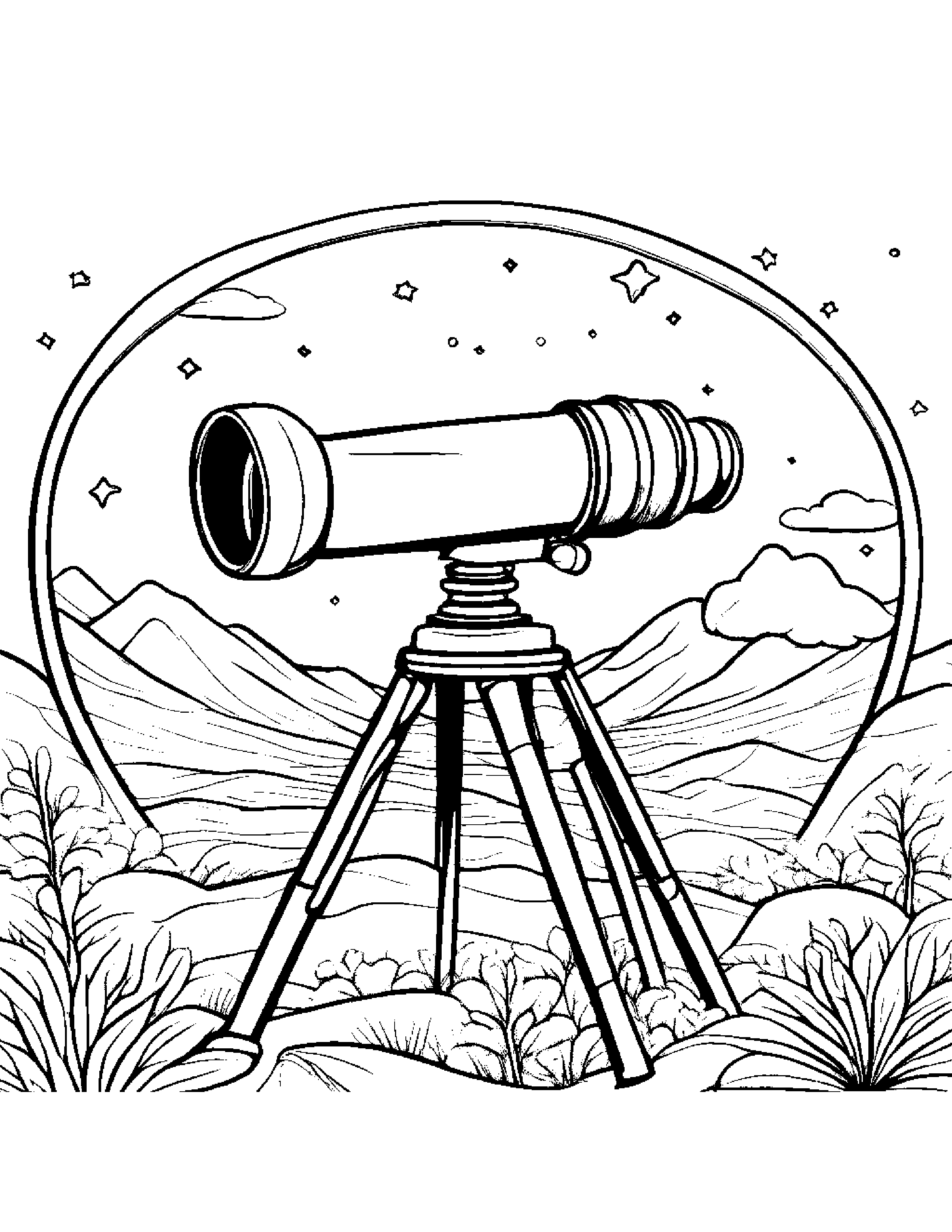 Cozy Telescope #3 Coloring Page (Free Printable PDF)