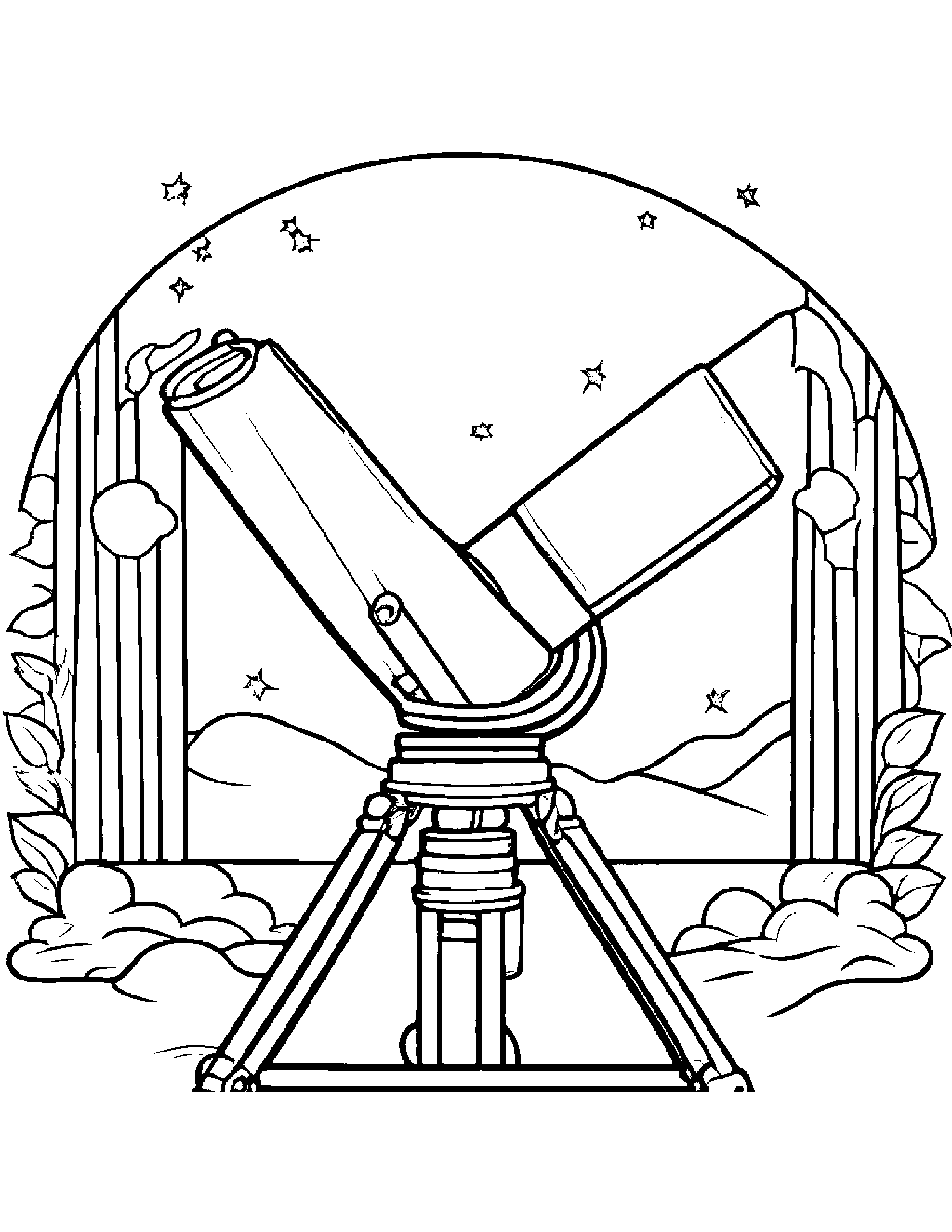 Cozy Telescope Coloring Page (Free Printable PDF)
