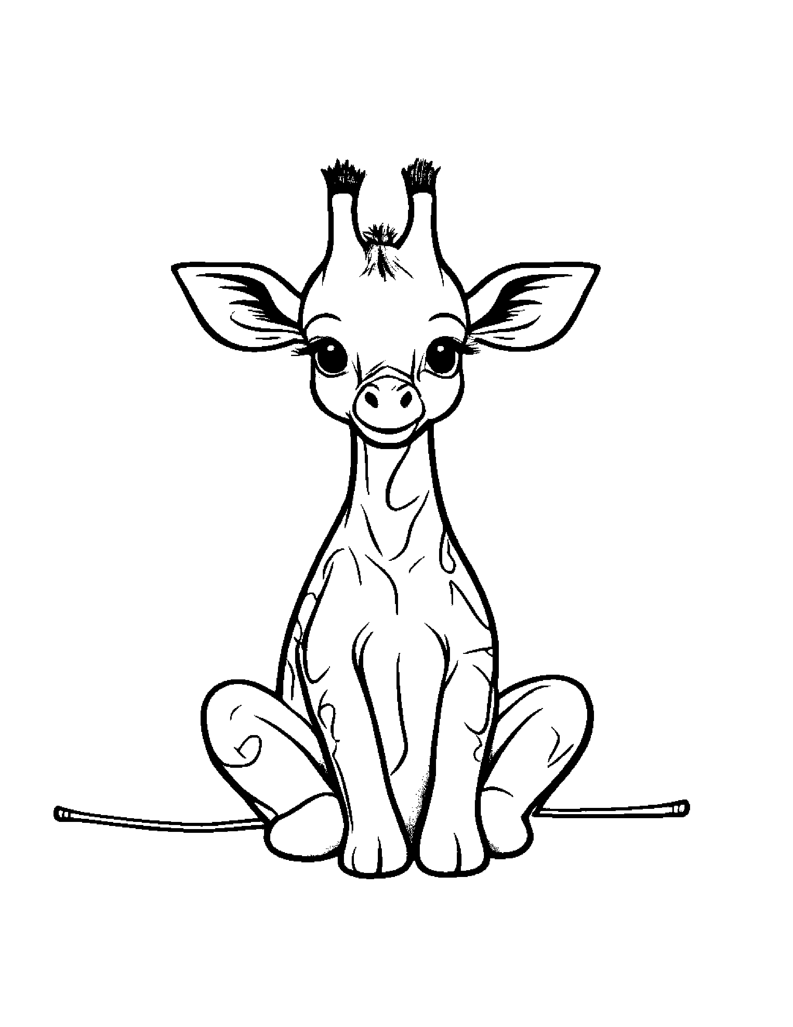 Cuddly Giraffe Calf Learning To Tie A Bow #2 Coloring Page (Free Printable PDF)